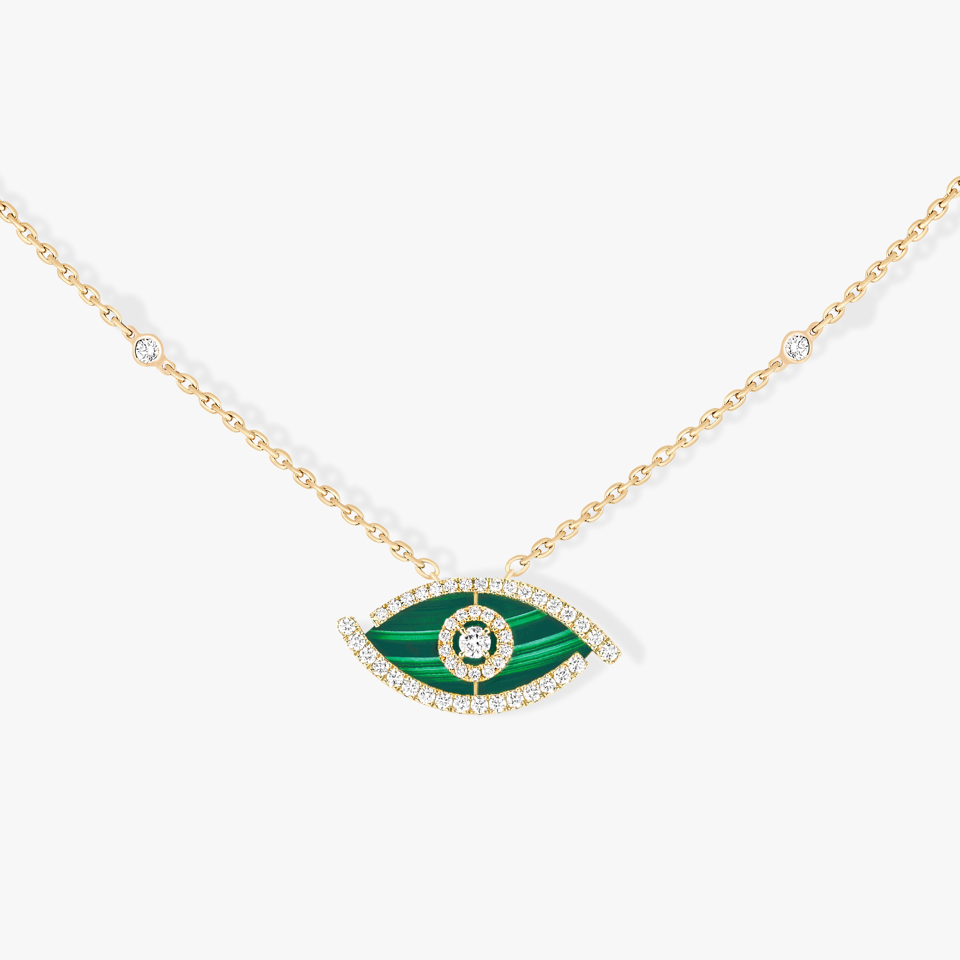 Lucky Eye Malachite Yellow Gold For Her Diamond Necklace 12592-YG