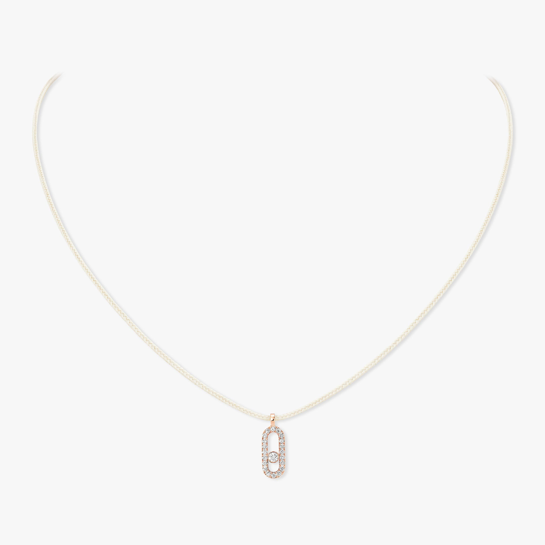 قلادة امرأة ذهب وردي الماس قلادة MESSIKA CARE(s) مرصوفة بالماس على حبل كريمي 14104-PG
