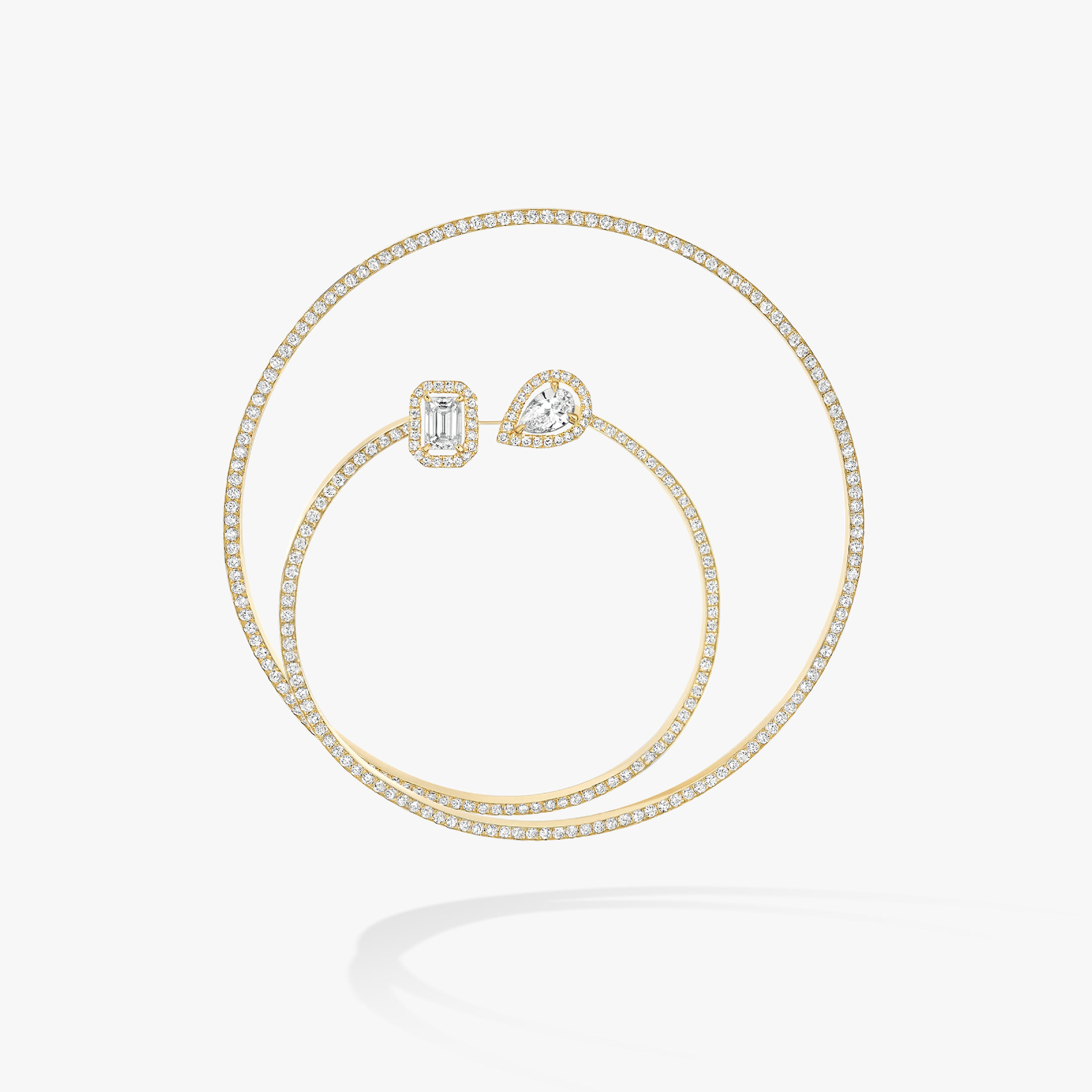 My Twin Pavé Mono Hoop 2x0.10ct Yellow Gold For Her Diamond Earrings 07444-YG