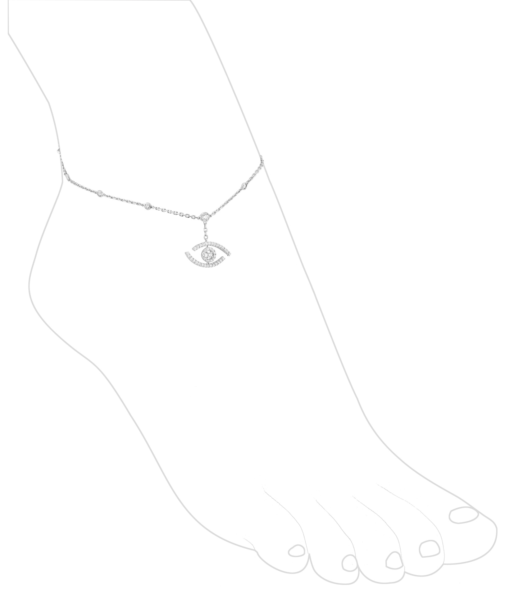 Bracelet Femme Or Blanc Diamant Bracelet de Cheville Lucky Eye Pavé 11634-WG