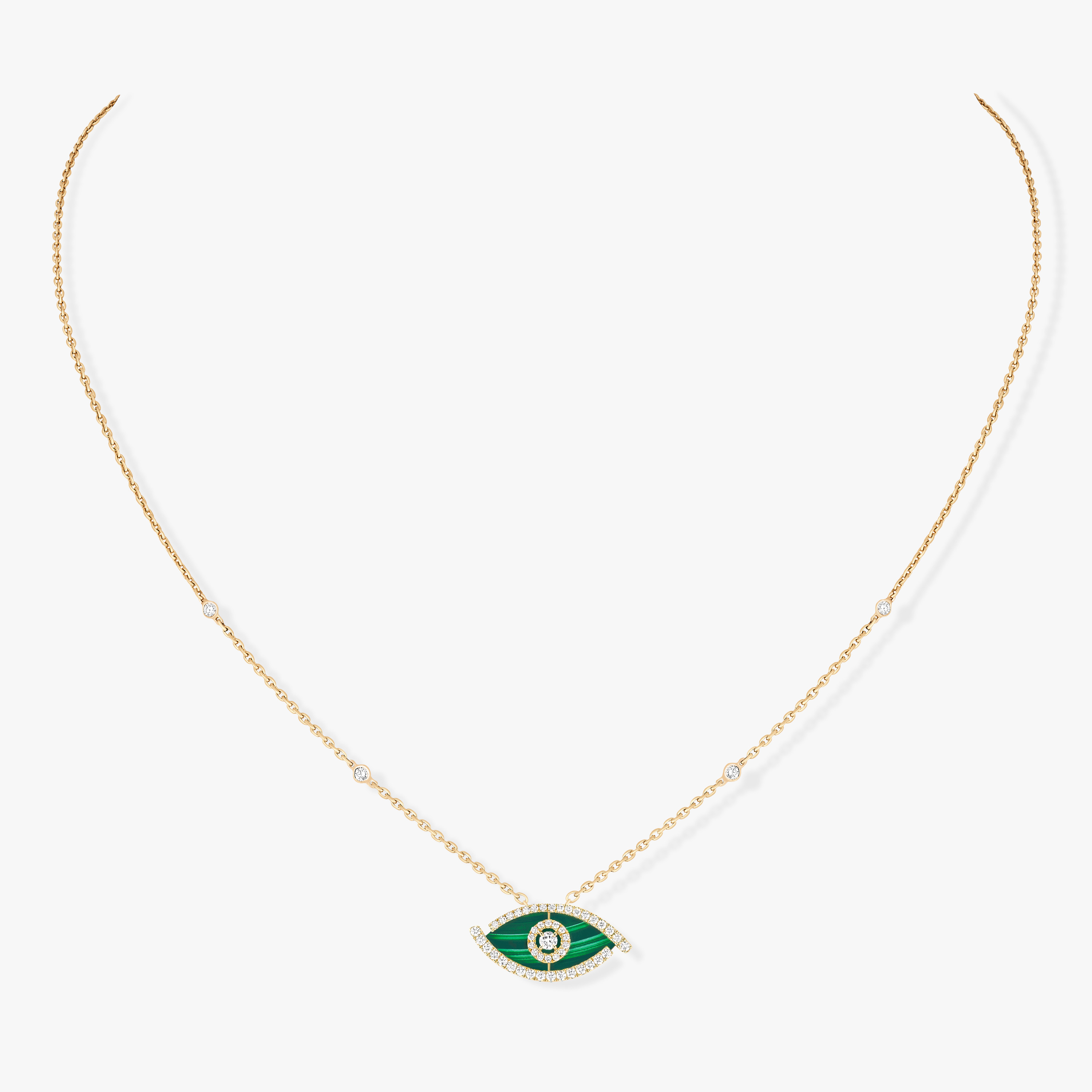 Necklace For Her Yellow Gold Diamond Lucky Eye Malachite 12592-YG