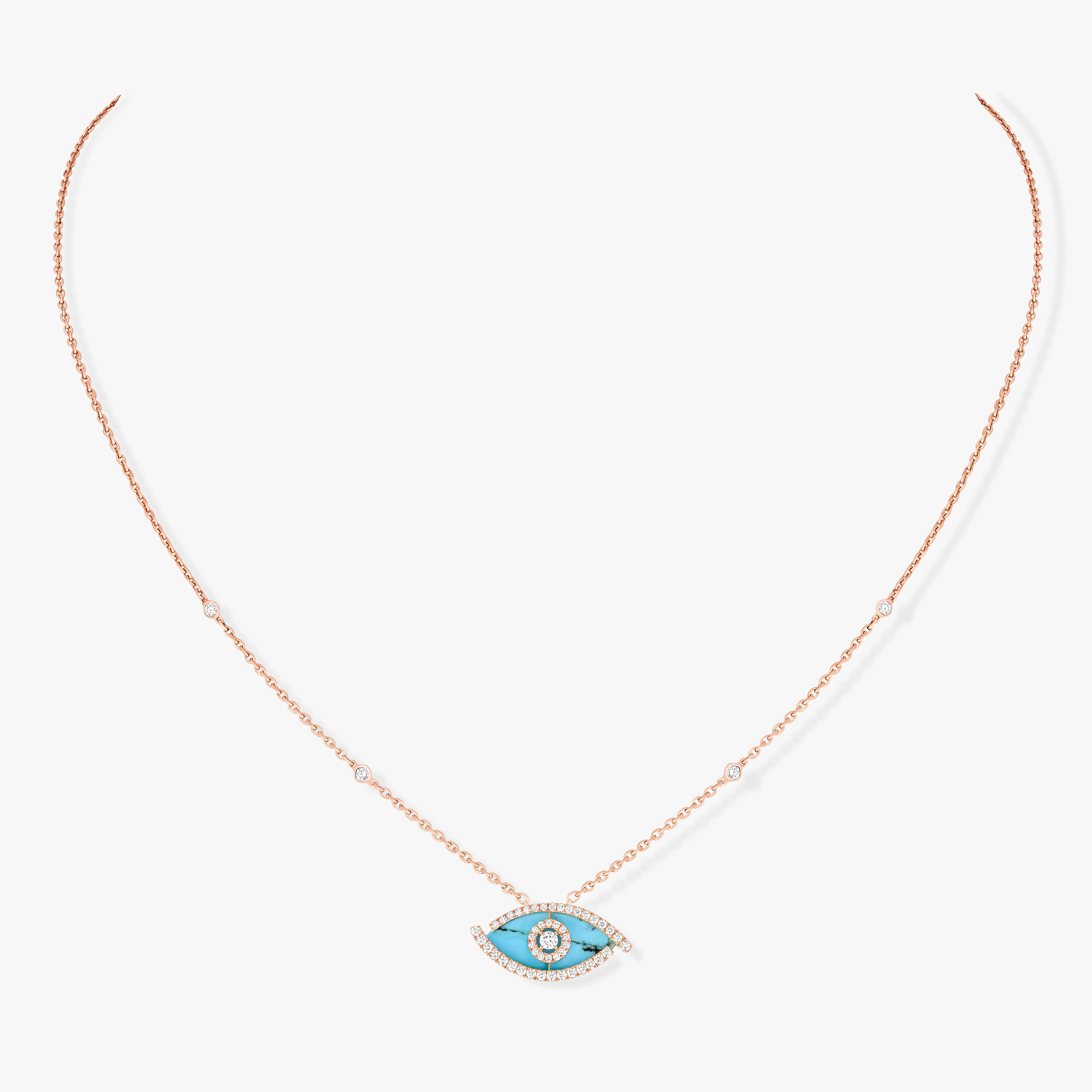 Necklace For Her Pink Gold Diamond Lucky Eye Turquoise 12952-PG