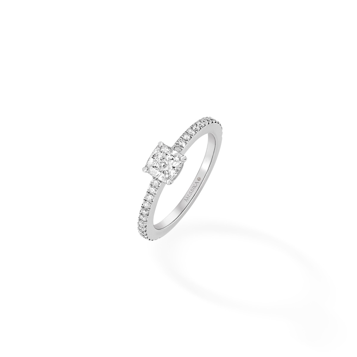 Solitaire Cushion Cut Pavé Белое золото Для нее 钻石  Кольцо 08006-WG