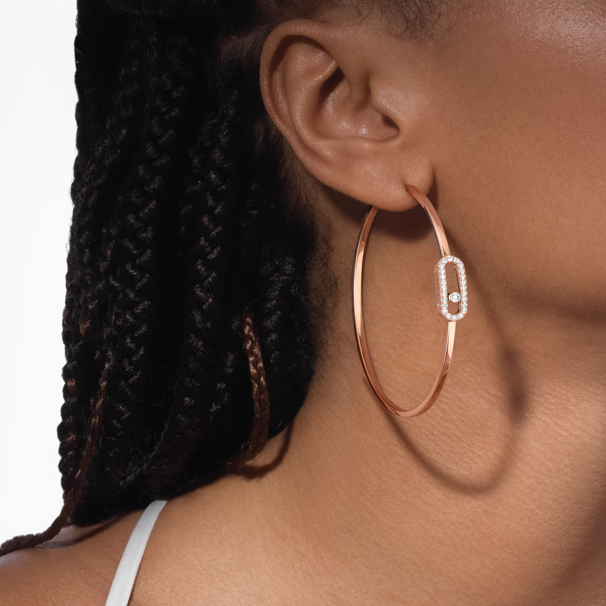 maumaumau　クリスタル　ハニカムカービング　　ピアス　14kgf Move Uno Pink Gold and Diamond Hoop Earrings | Messika 12468-PG