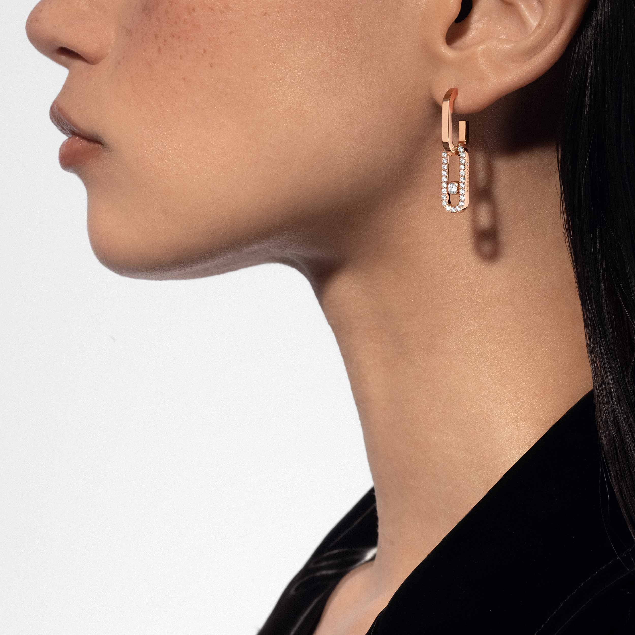 Move Link Diamond Hoop Earrings in Pink Gold | Messika 12469-PG