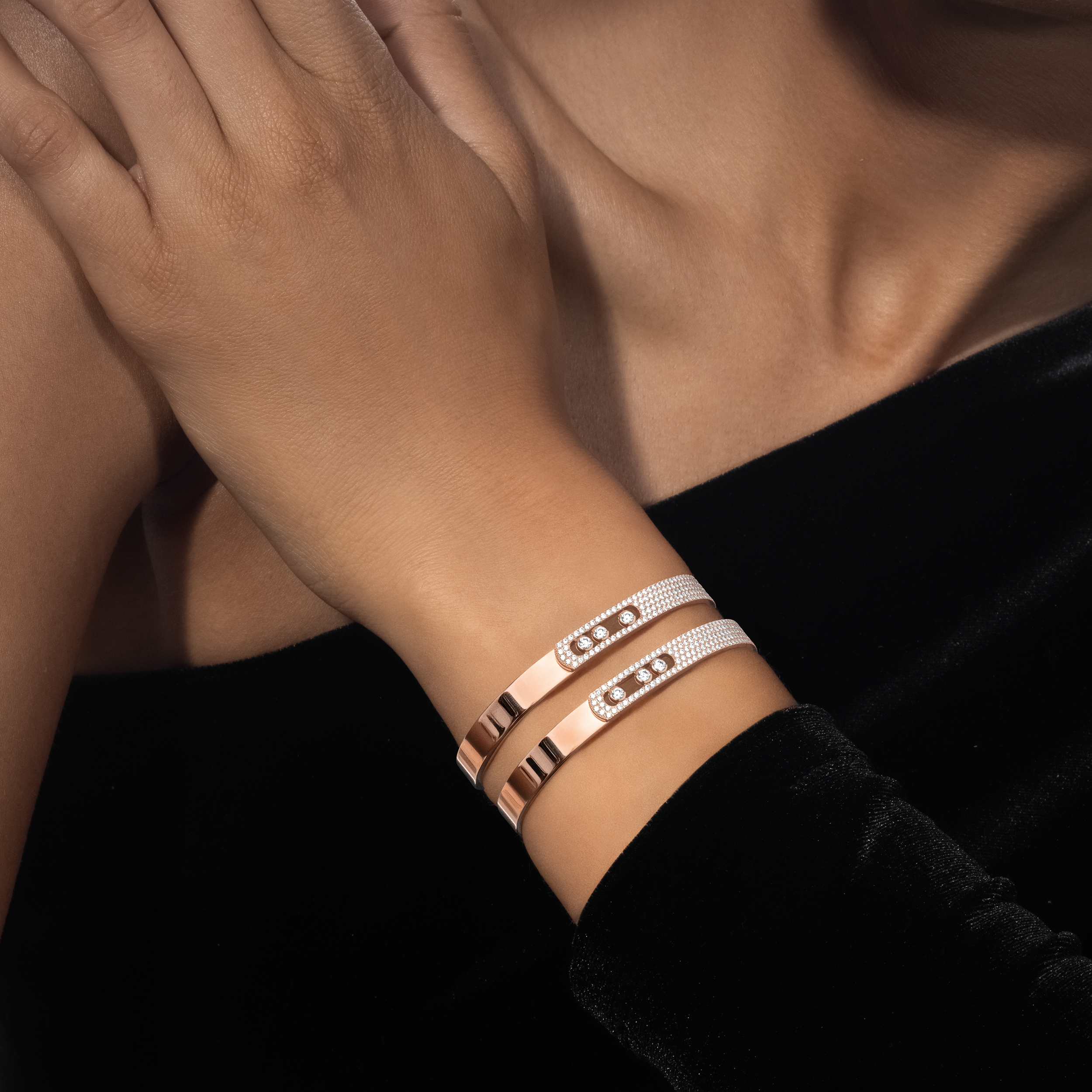 Pink Gold Pavé Diamond Bangle Bracelet Move Noa | Messika 06371-PG