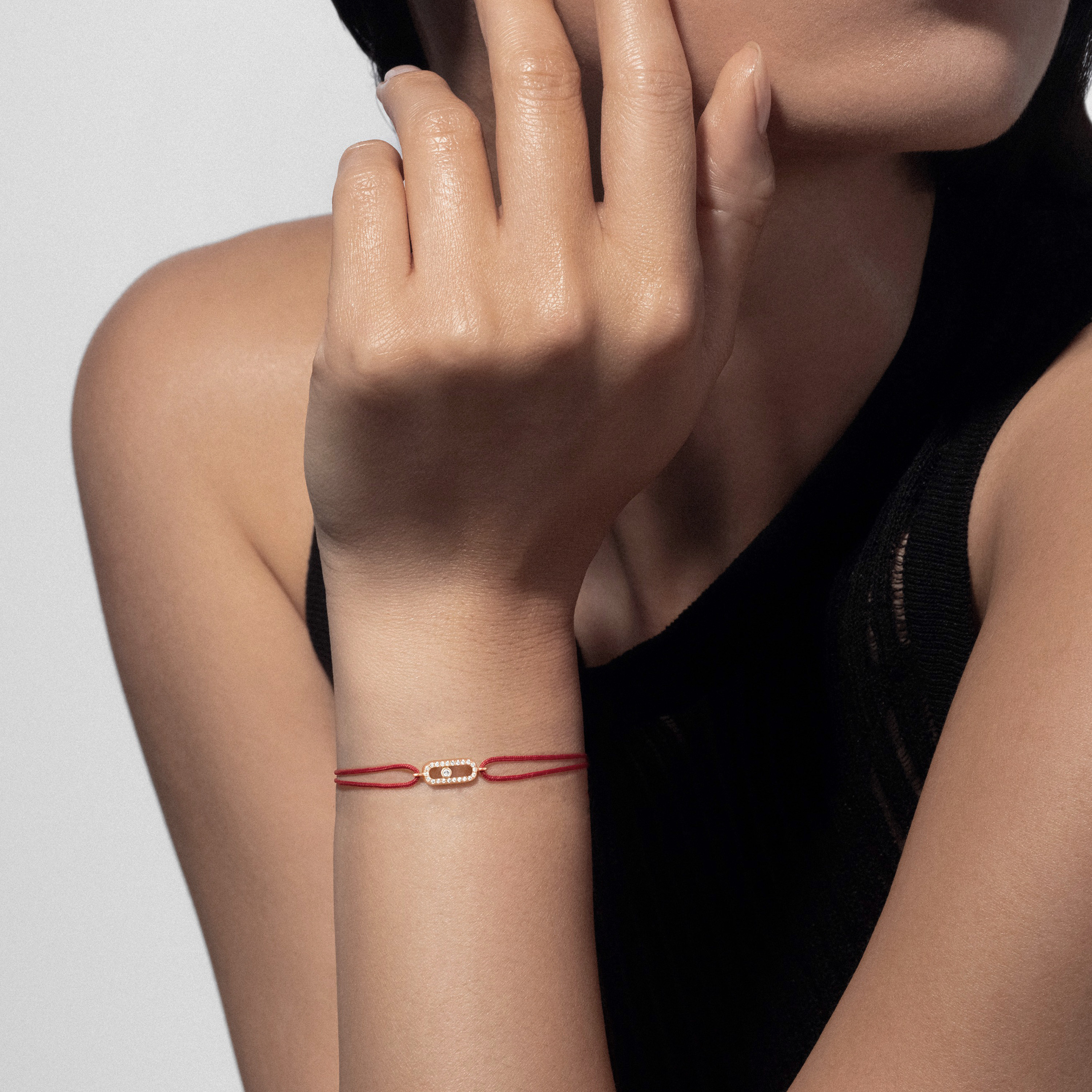 Move Uno Red Cord Diamond Bracelet in Yellow Gold | Messika 13211-YG