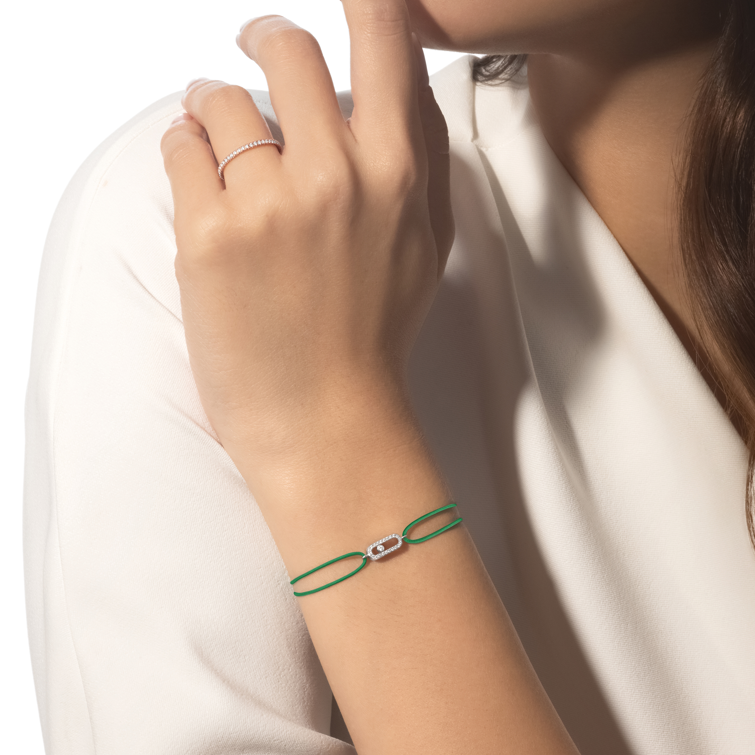 Move Uno Green Cord Diamond Bracelet in White Gold | Messika 13862-WG