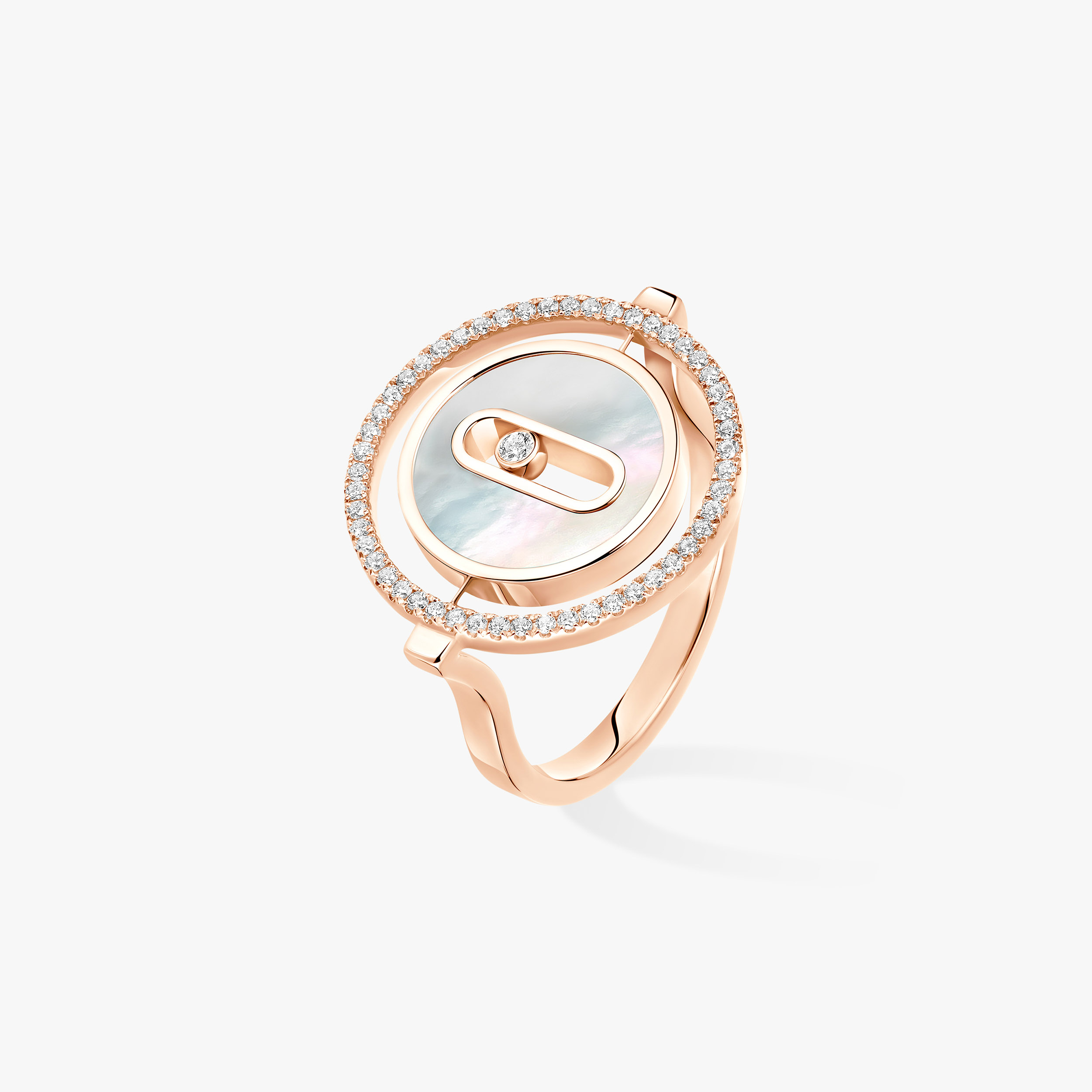 Lucky Move Diamond Ring in Pink Gold and White Mother-of-Pearl