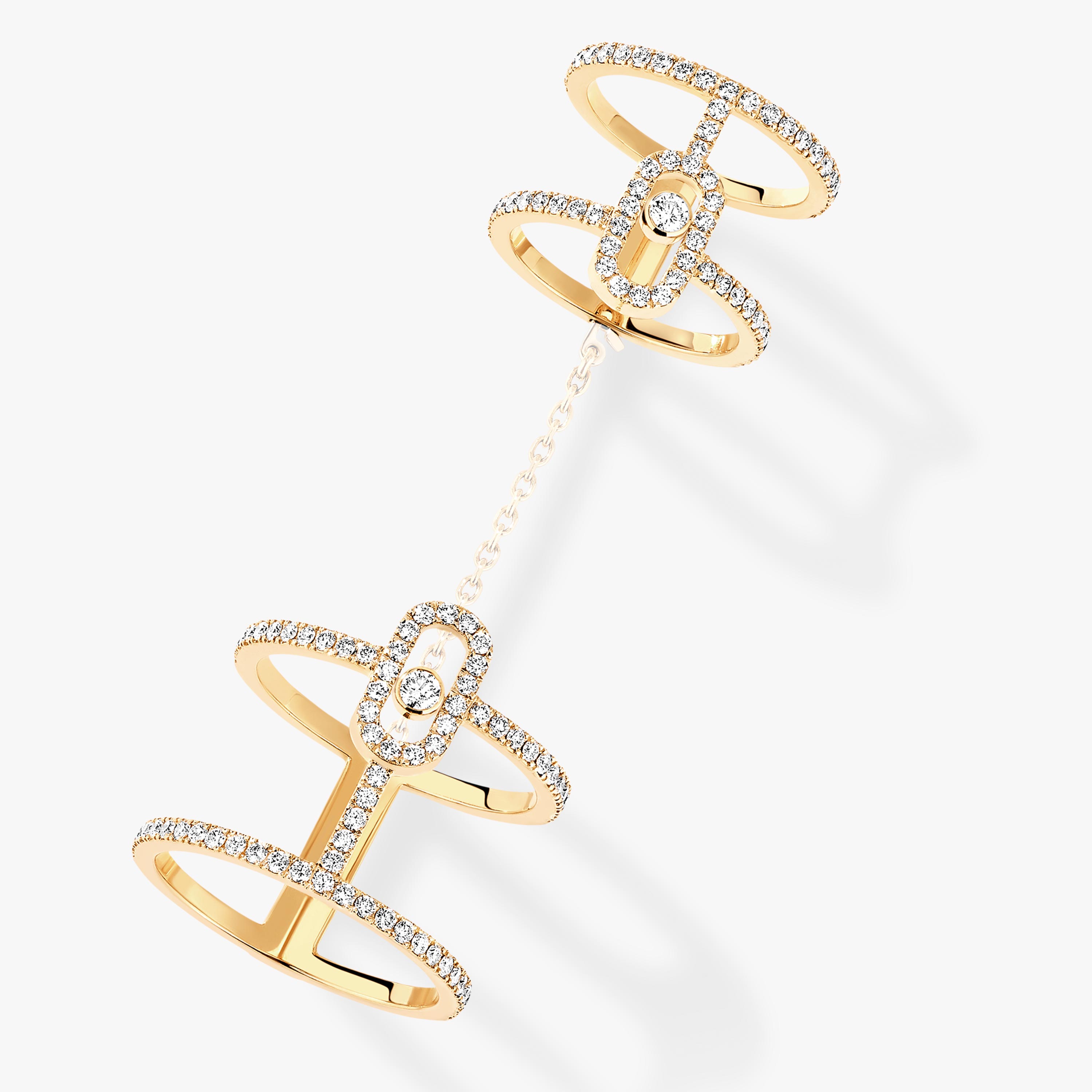 Move Uno Diamond Double Ring in Yellow Gold | Messika 12857-YG Move Uno Diamond Double Ring in Yellow Gold | Messika 12857-YG