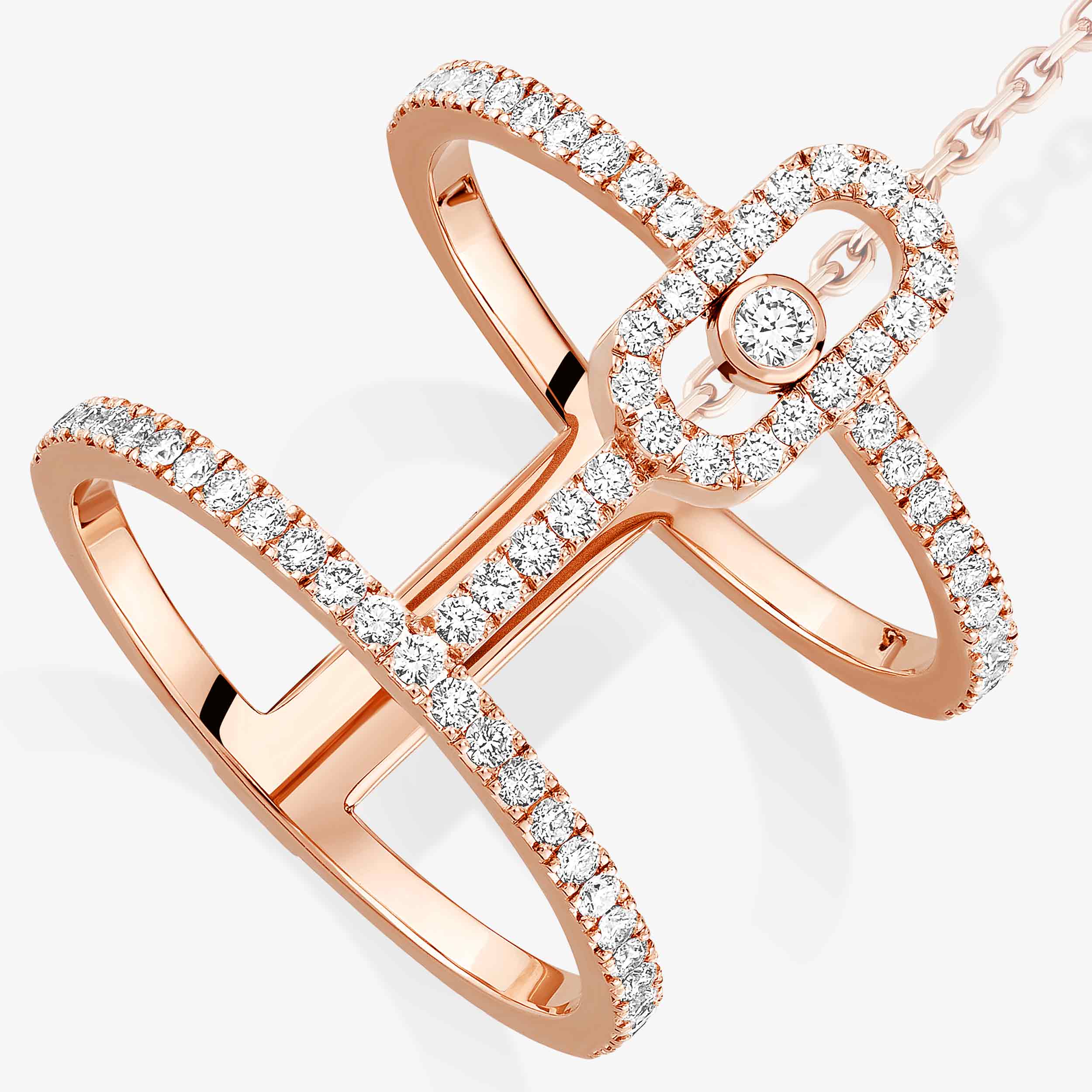 Move Uno Diamond Double Ring in Pink Gold | Messika 12857-PG