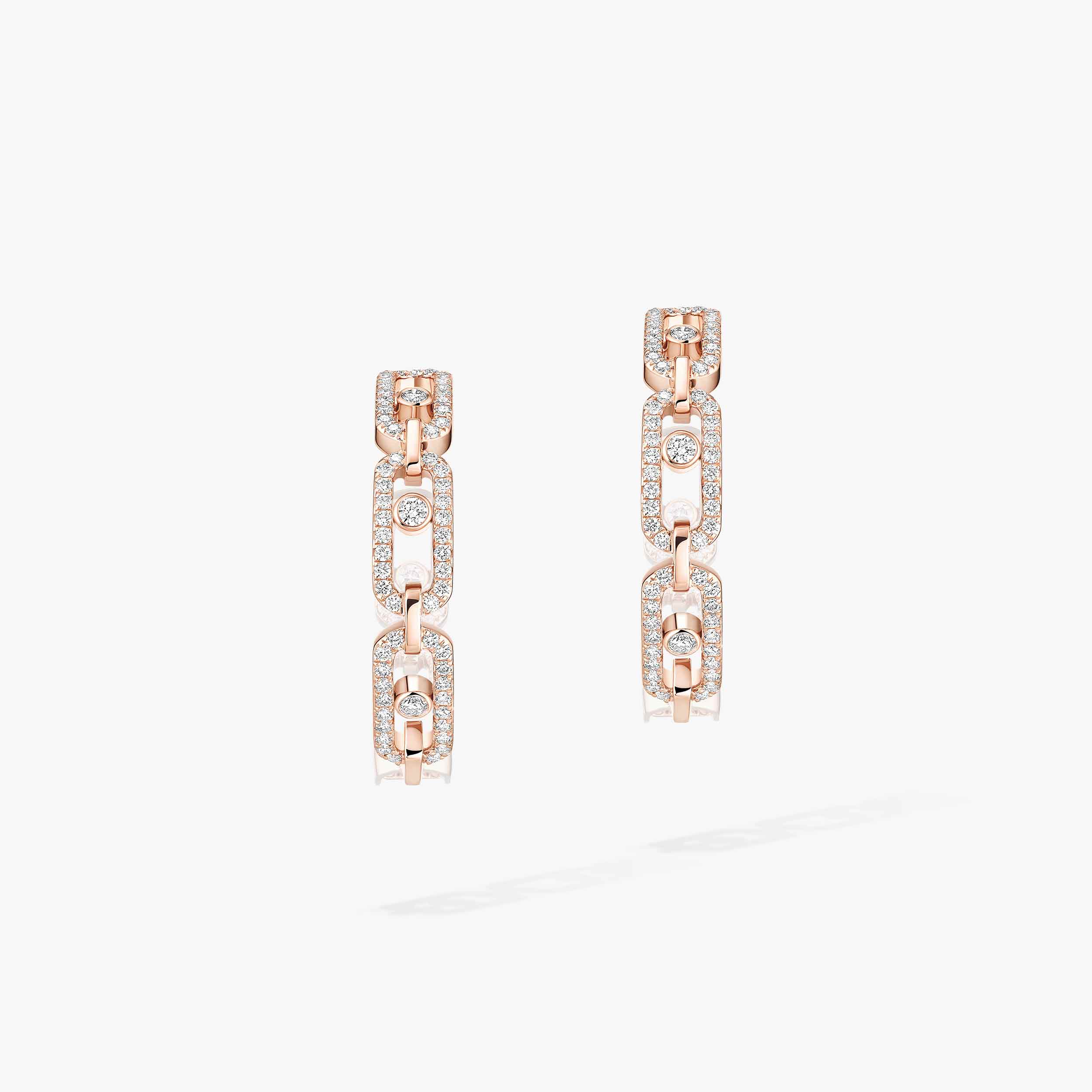 Move Link Diamond Hoop Earrings in Pink Gold | Messika 12716-PG