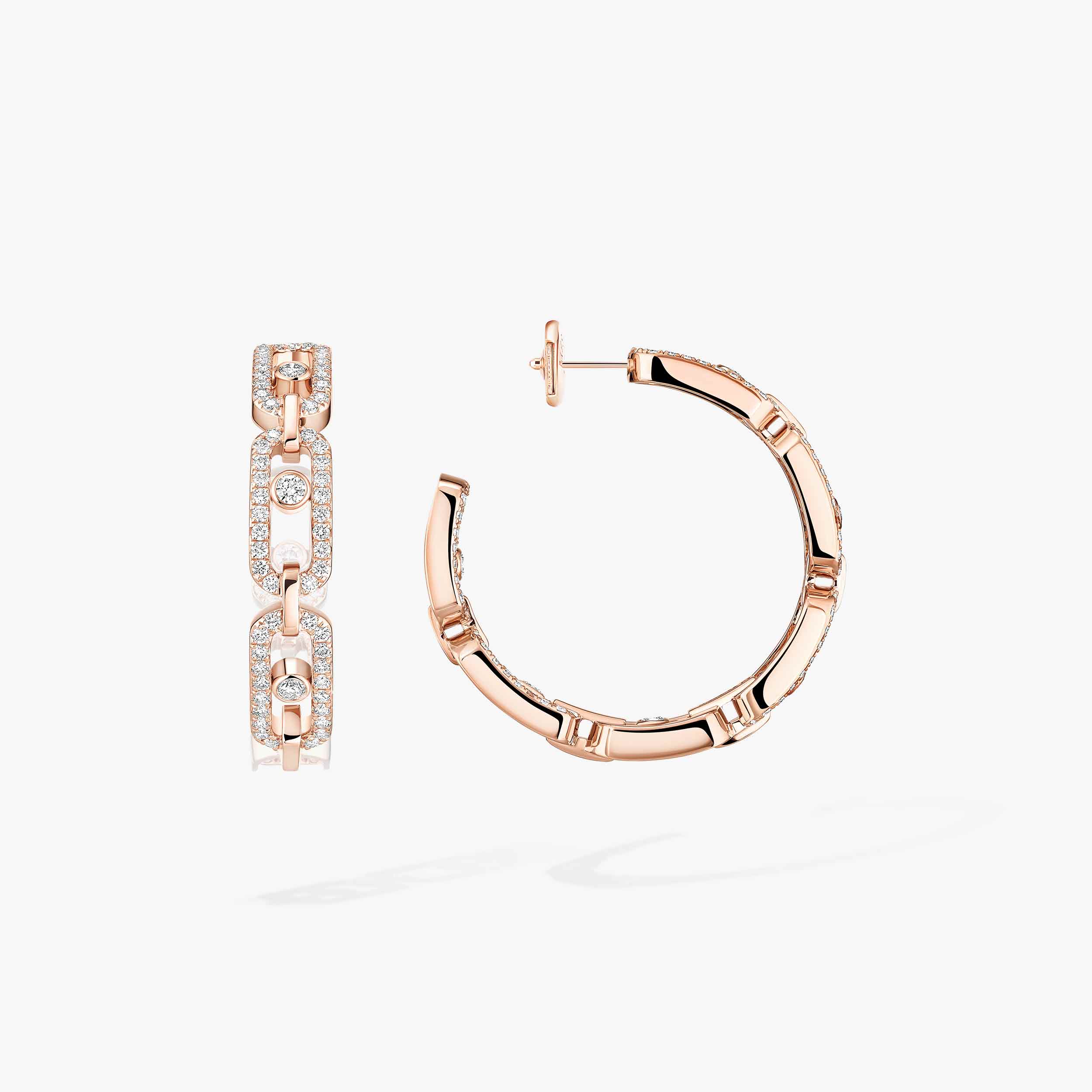 Move Link Diamond Hoop Earrings in Pink Gold | Messika 12716-PG