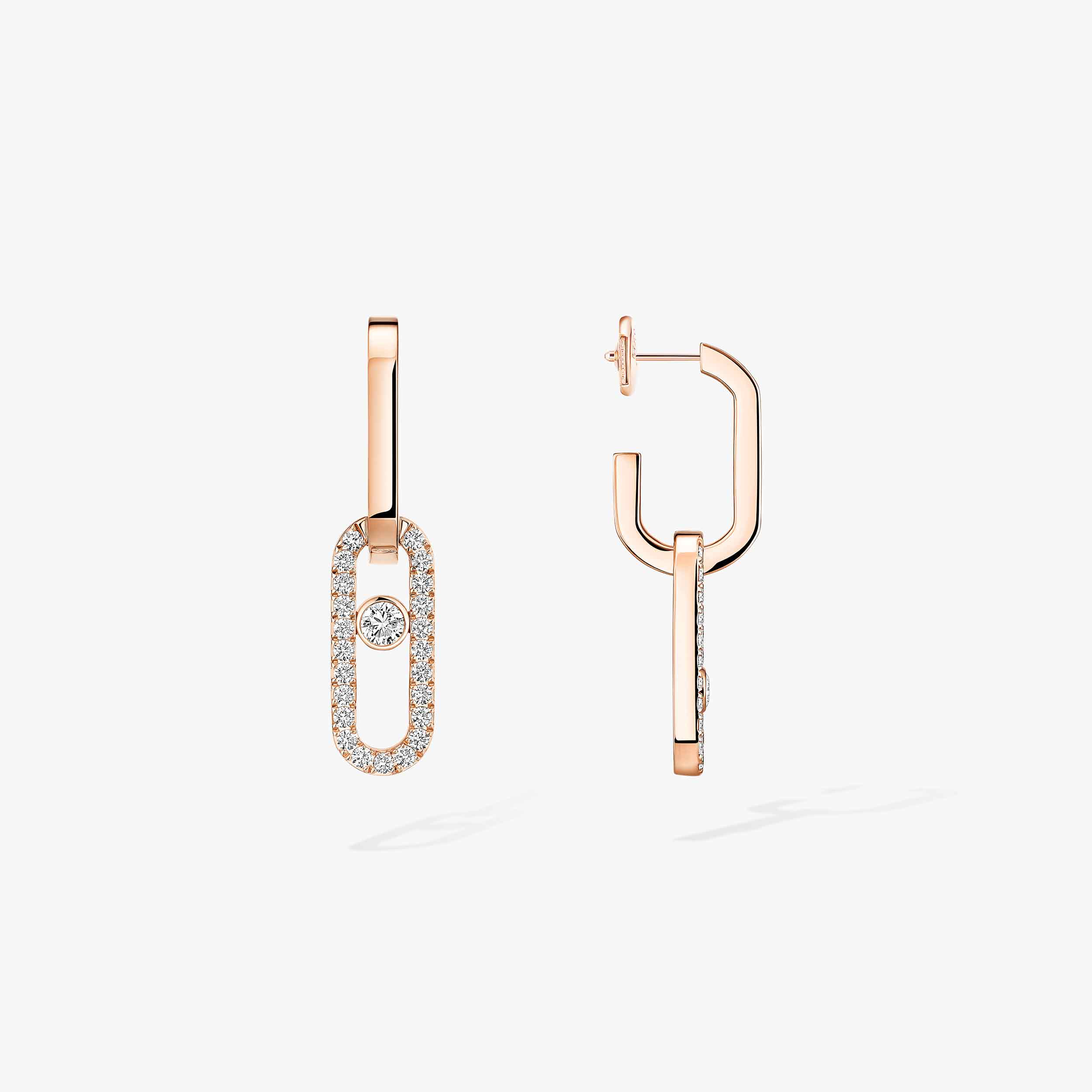 Move Link Diamond Hoop Earrings in Pink Gold | Messika 12469-PG