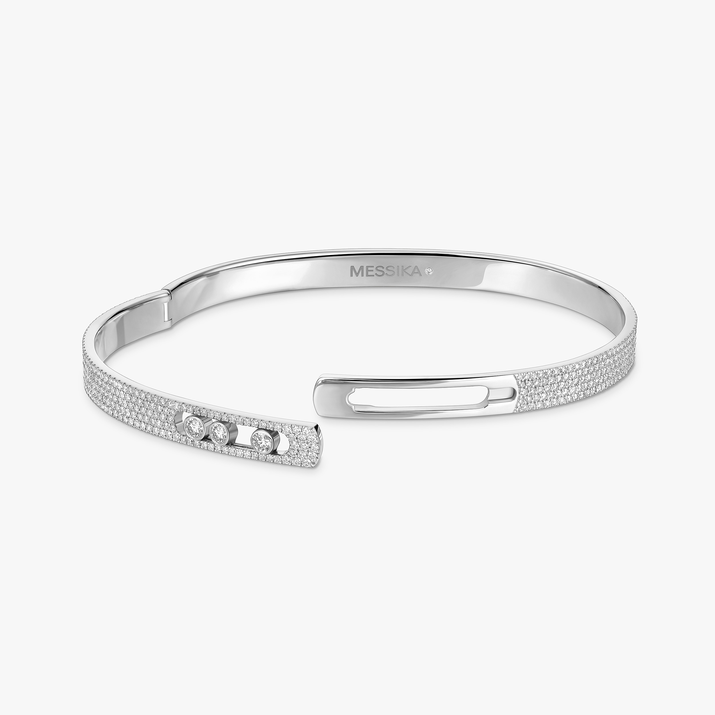 Move Noa Full Pavé Diamond Bangle Bracelet in White Gold | Messika
