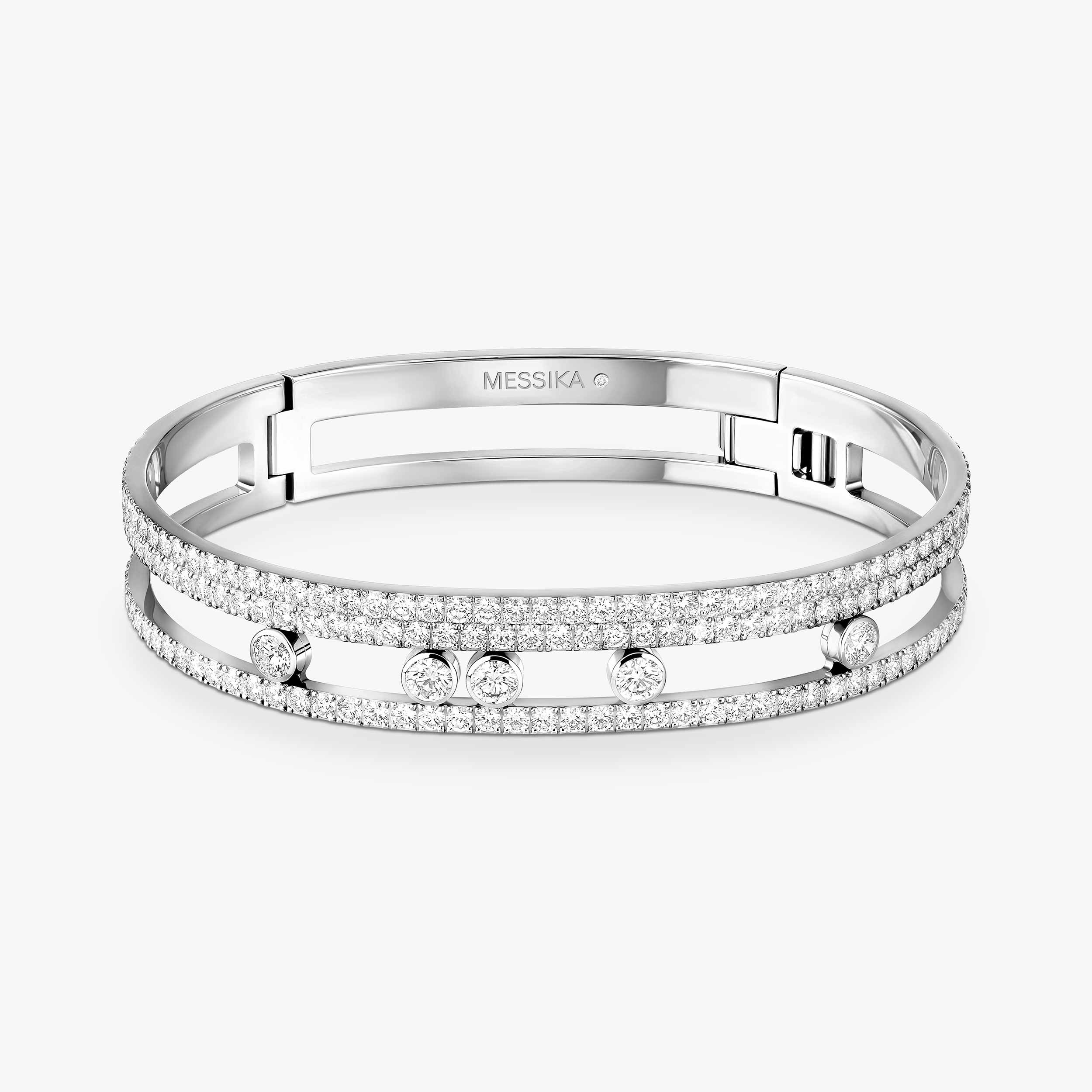 Large White Gold Diamond Pavé Bangle Bracelet Move Romane