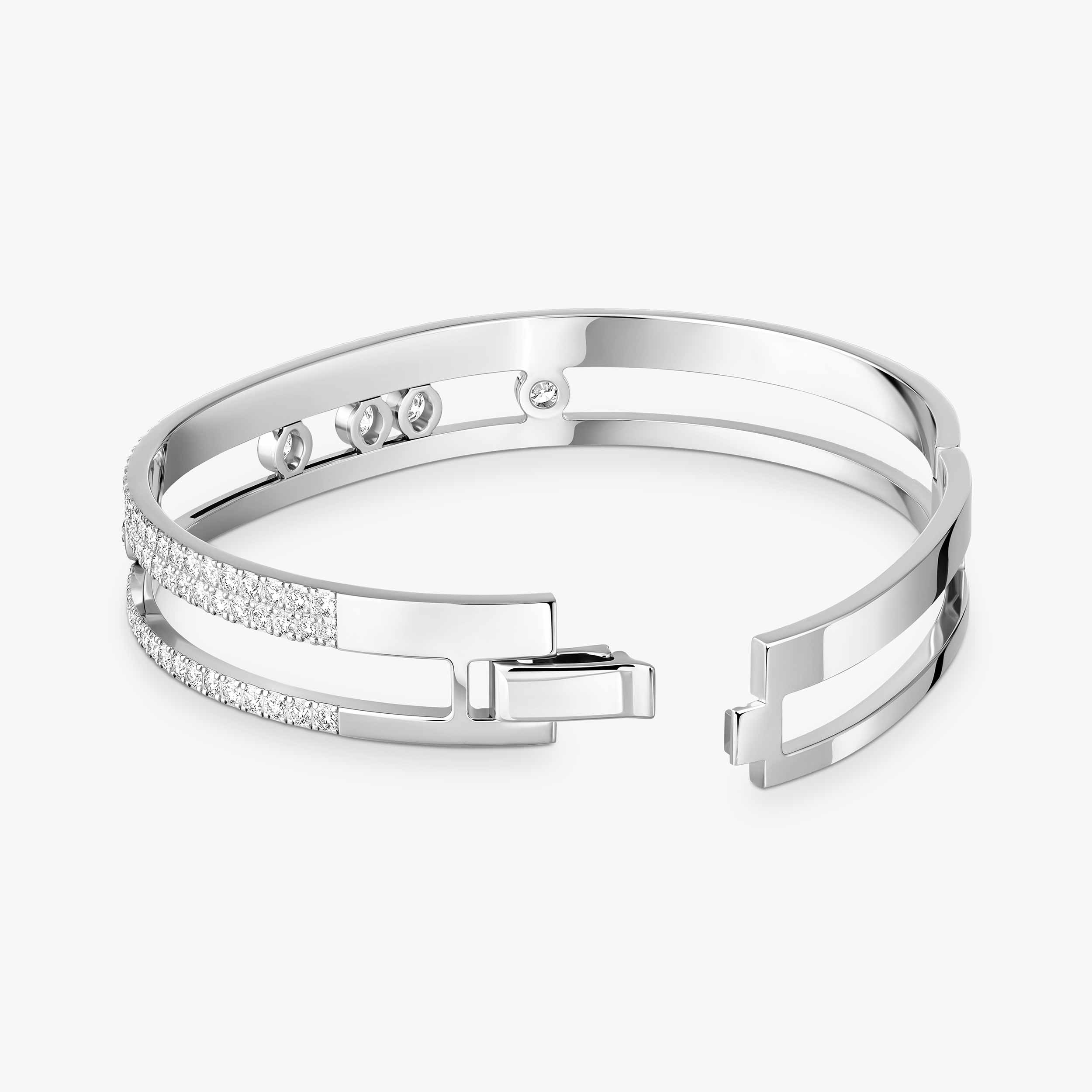 Large White Gold Diamond Pavé Bangle Bracelet Move Romane