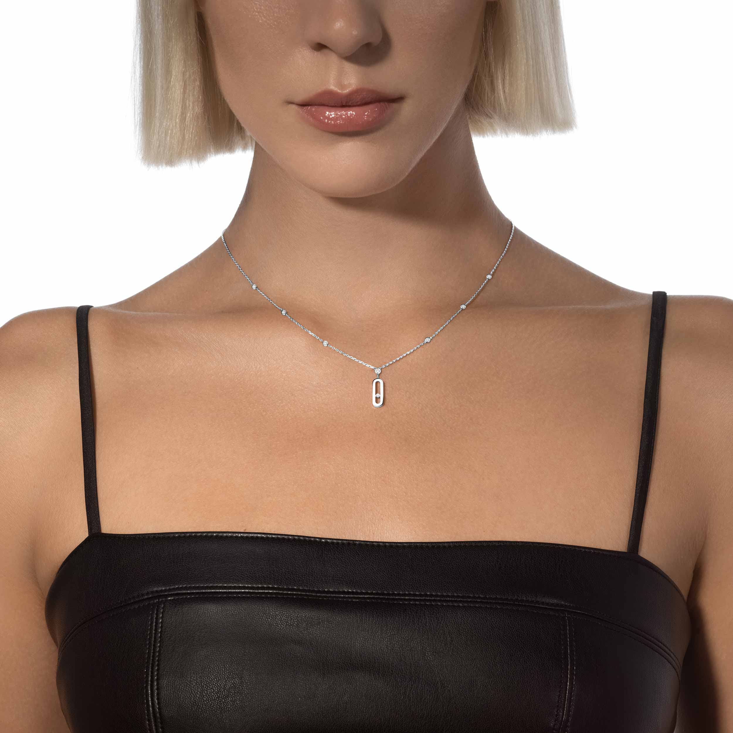 Necklace For Her White Gold Diamond Move Uno Long Necklace  10111-WG