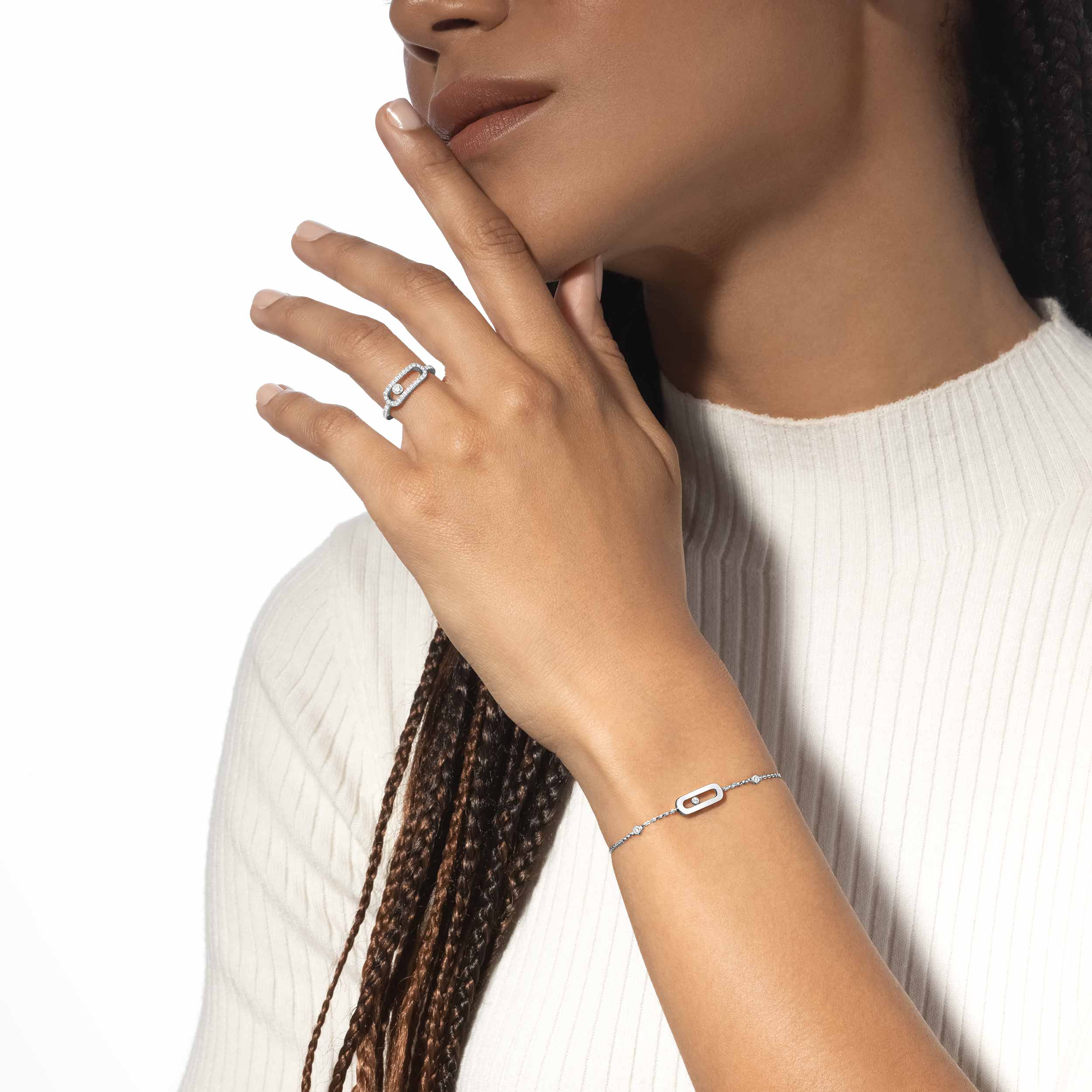 خاتم امرأة ذهب أبيض الماس خاتم Move Uno موديل كبير، مرصّعة 12113-WG