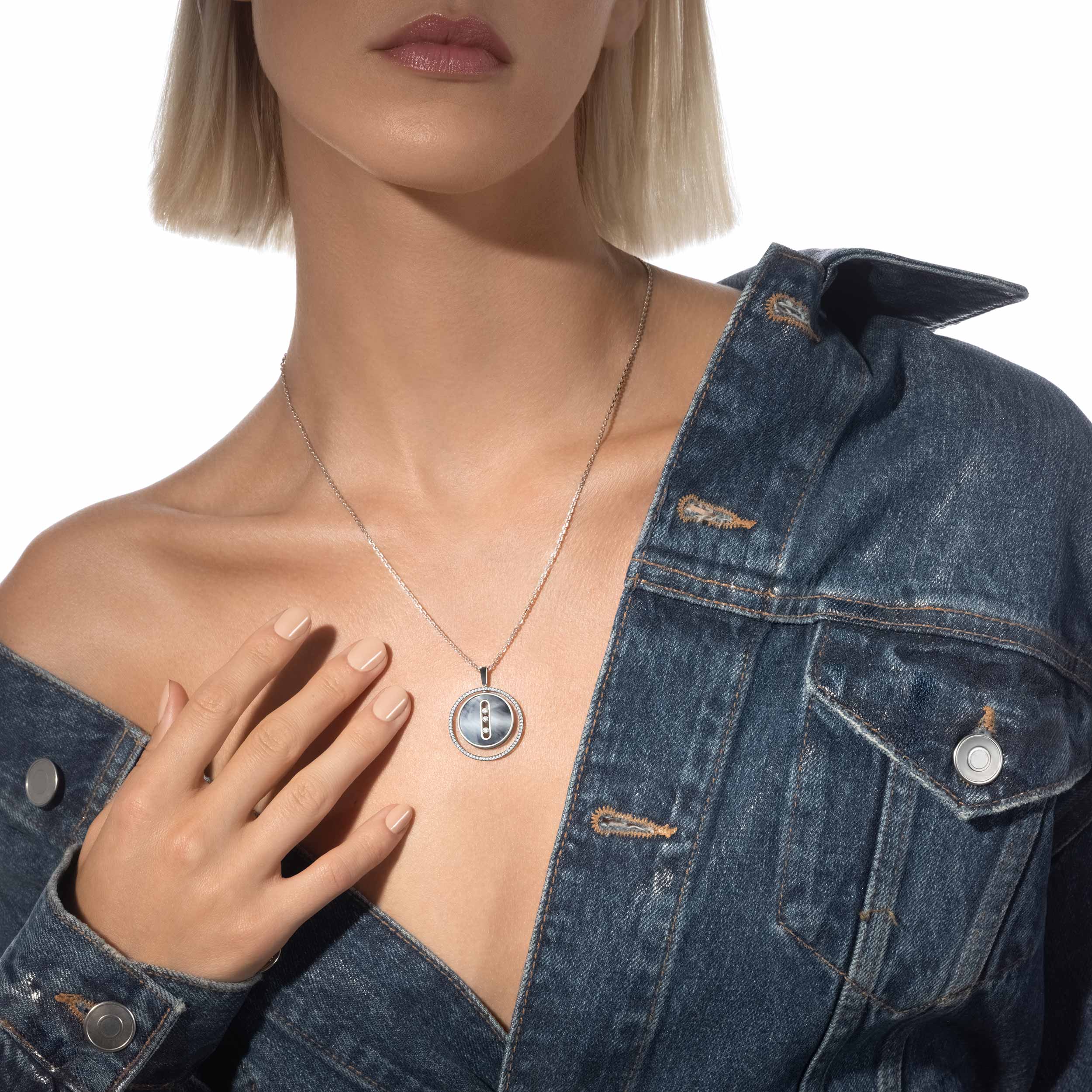 Necklace For Her White Gold Diamond Grey mother-of-pearl Lucky Move MM 10837-WG