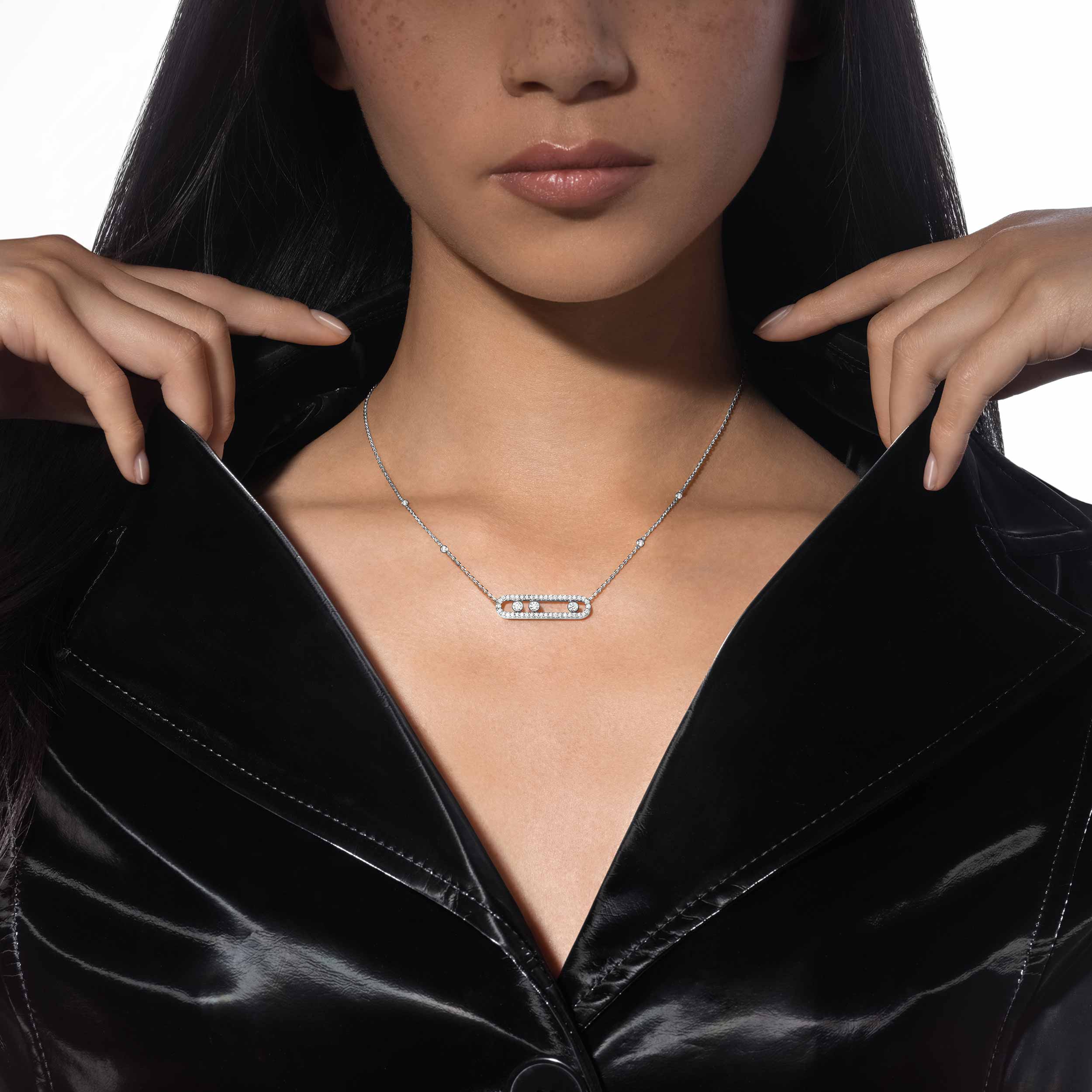 White Gold Pav Diamond Necklace Move Messika 03994 WG