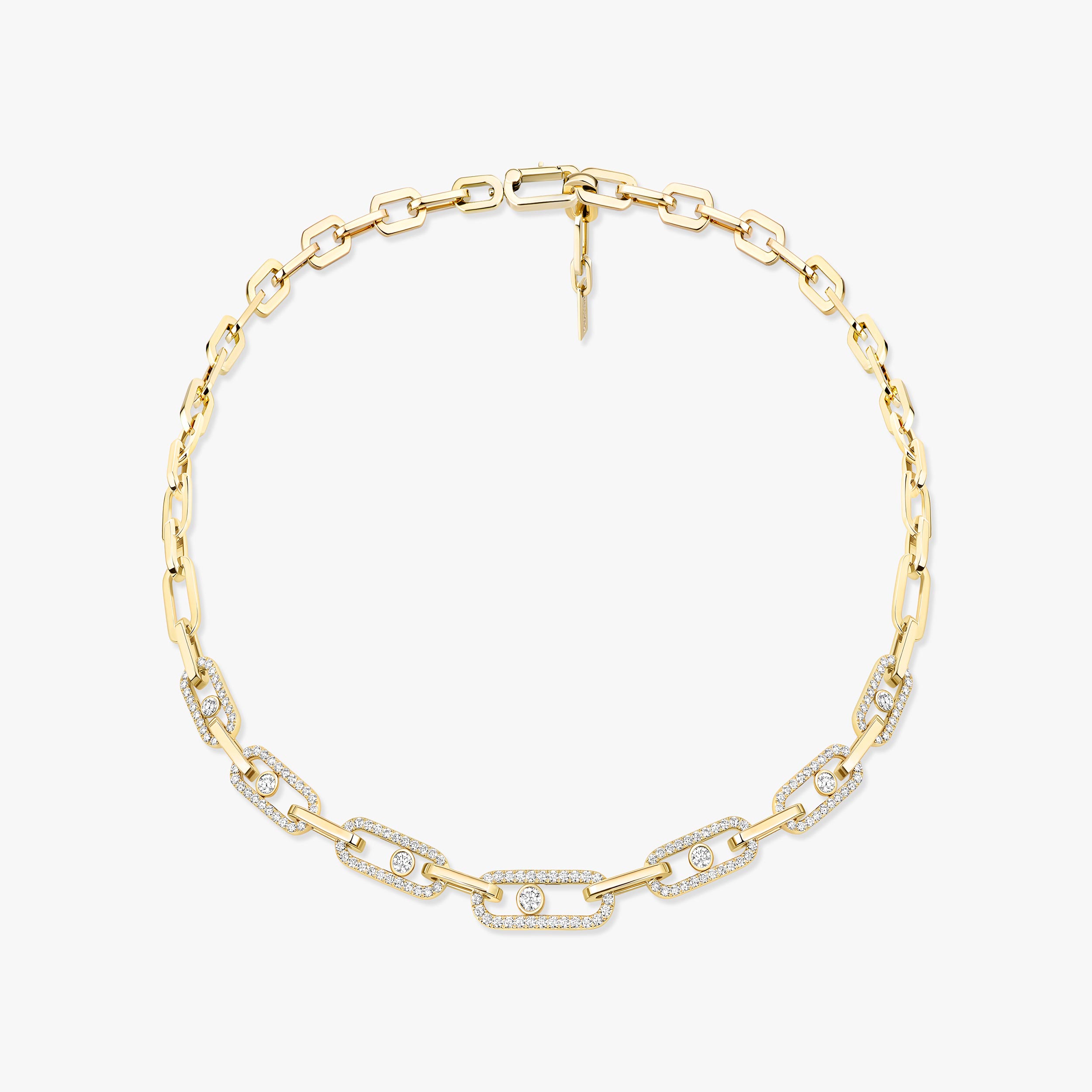 Move Link Diamond Pavé Necklace in Yellow Gold | Messika 14042-YG