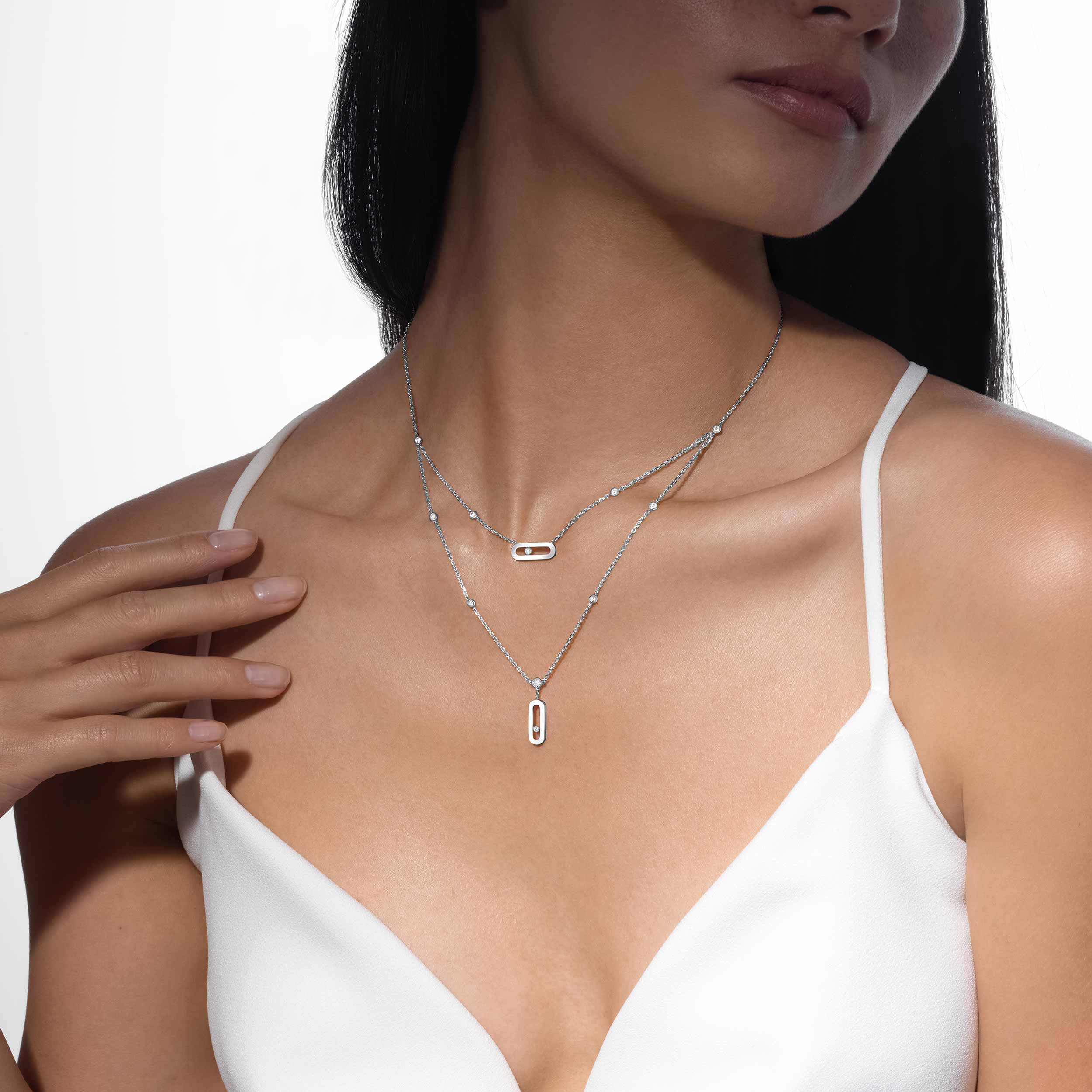 Collier Femme Or Blanc Diamant Move Uno 2 Rangs  08852-WG