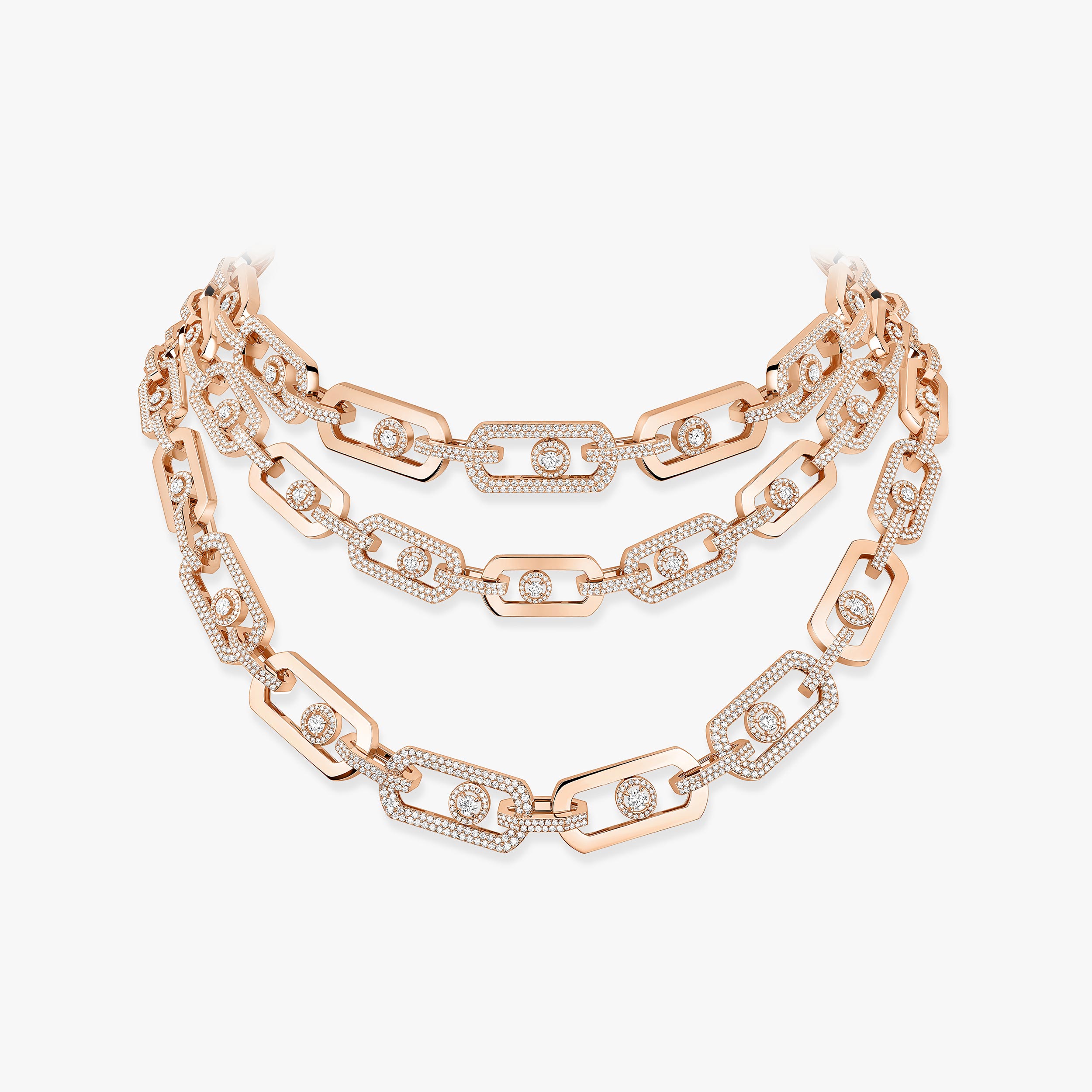 So Move 3-Row Diamond Necklace in Pink Gold | Messika 14029-PG