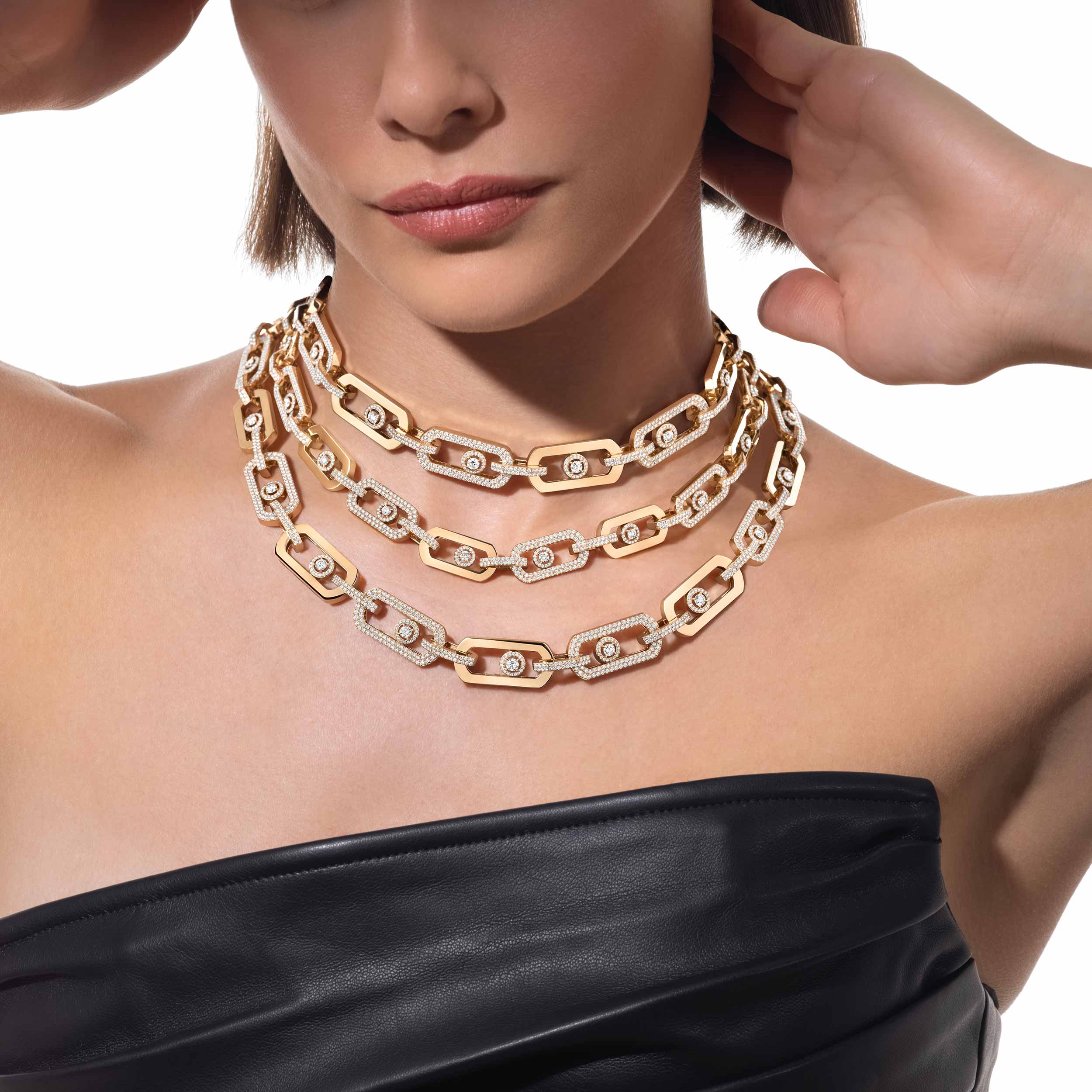 ソー ムーヴ》イエローゴールド ダイヤモンド ネックレス 三連