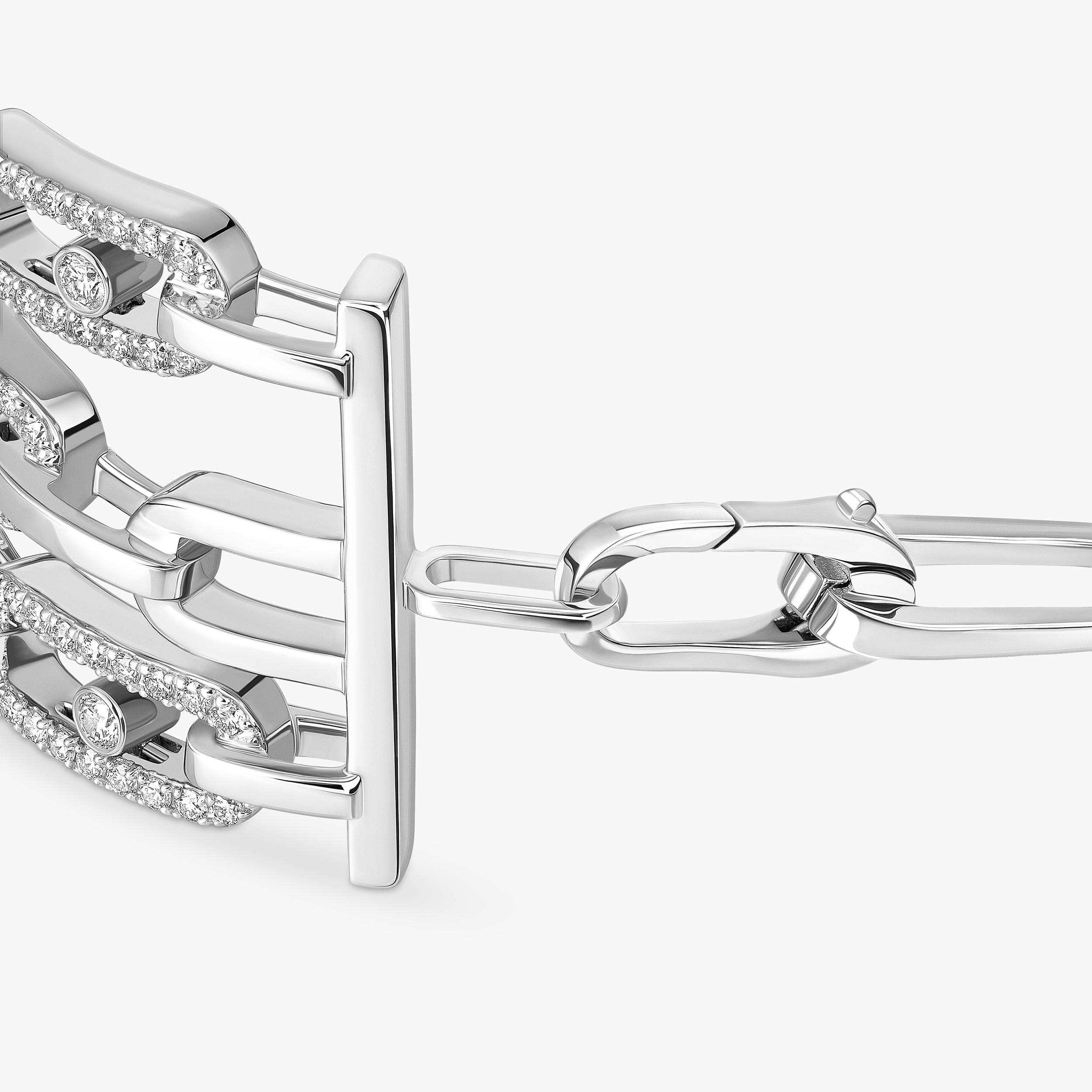 Mika 3点 Move Link 3-Row Diamond Cuff Bracelet in White Gold