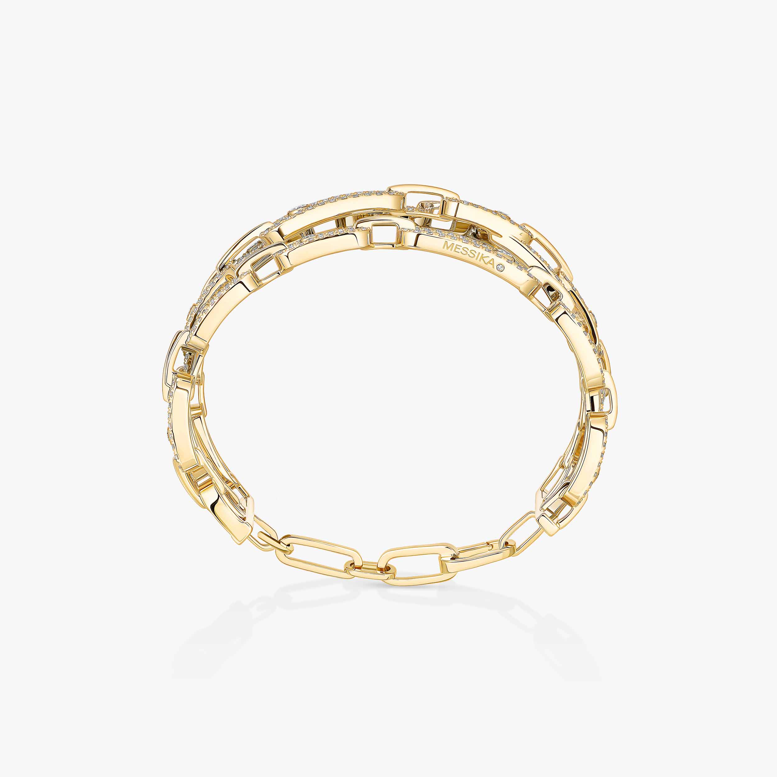 Move Link 3-Row Diamond Cuff Bracelet in Yellow Gold | Messika