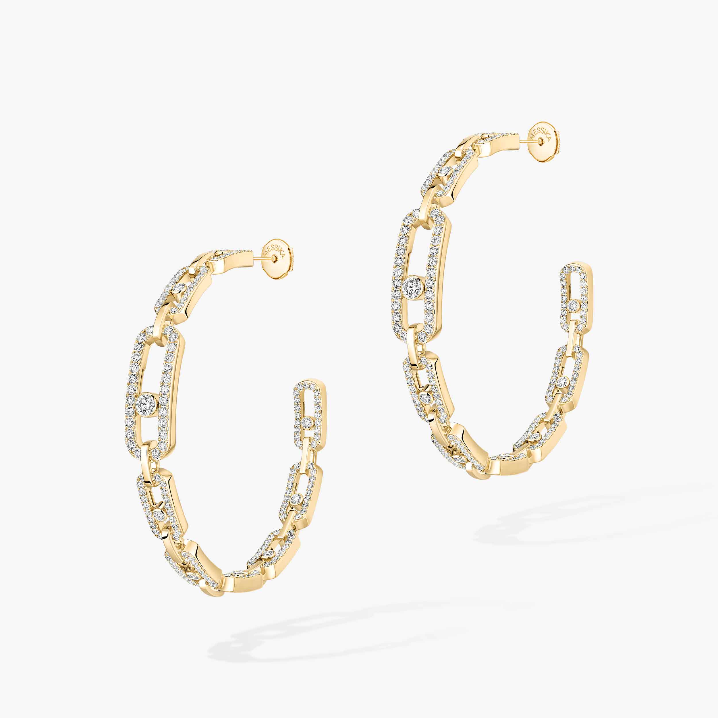 Move Link Diamond Hoop Earrings in Yellow Gold | Messika 12362-YG