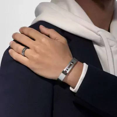 Natural Titanium White Diamond Bangle Bracelet for Men Messika 06549 TN