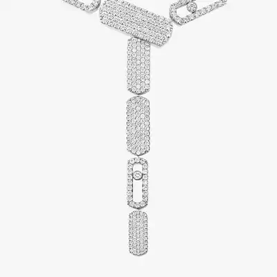 Imperial Move Pavé Diamond Tie Necklace in White Gold