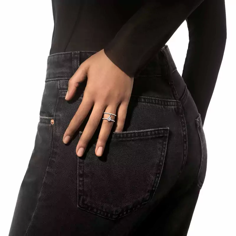 Ring For Her White Gold Diamond Glam'Azone 2 Rangs Pavée 05237-WG