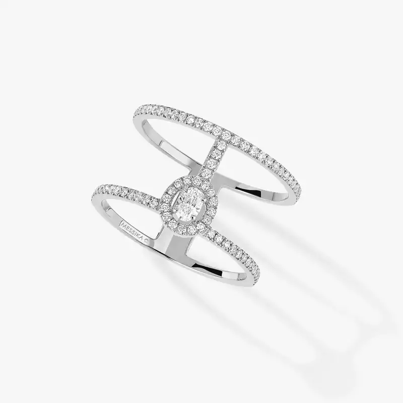 Ring For Her White Gold Diamond Glam'Azone 2 Rangs Pavée 05237-WG