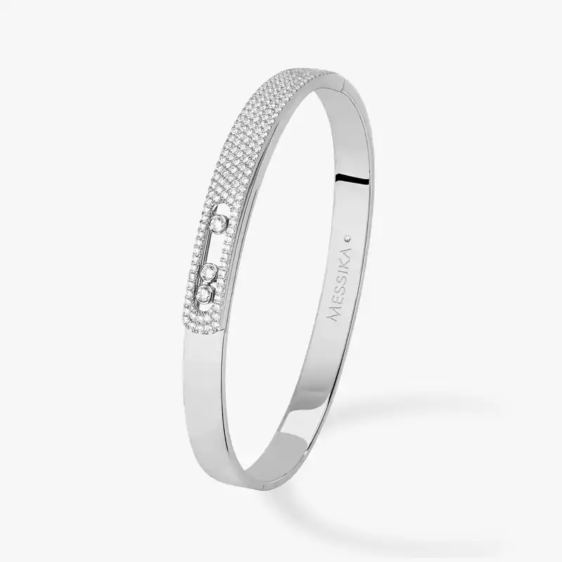 Move Noa Semi Pavé Bangle Large Size White Gold For Her Diamond Bracelet 13913-WG