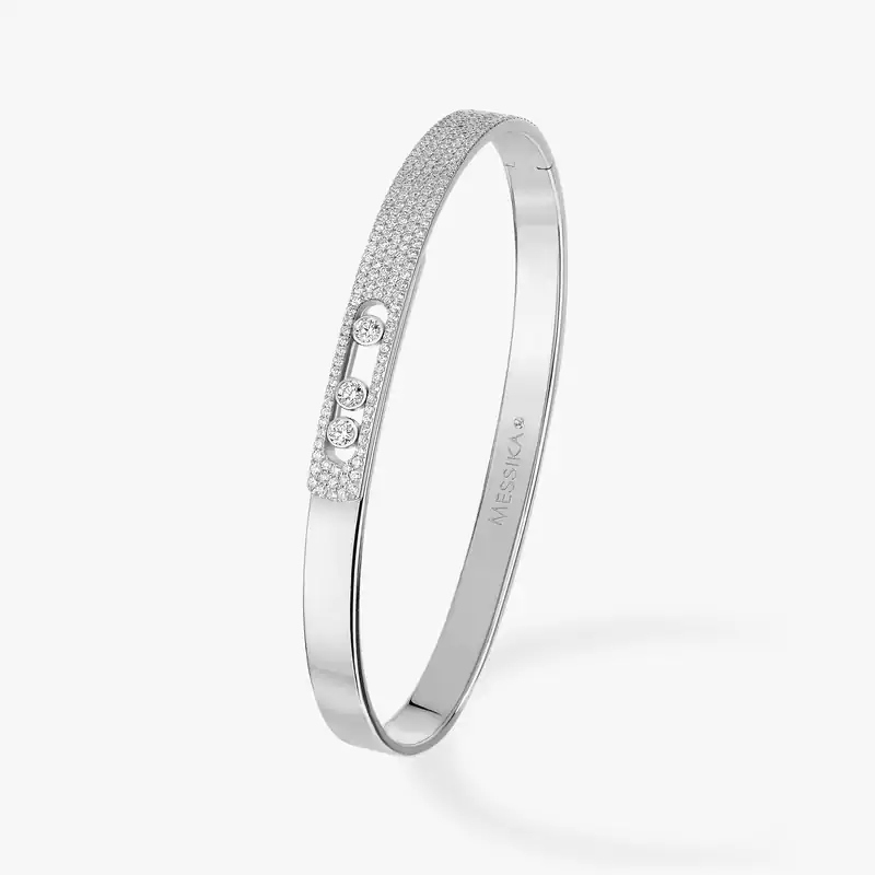 Move Noa Semi Pavé Bangle SM  White Gold For Her Diamond Bracelet 10093-WG