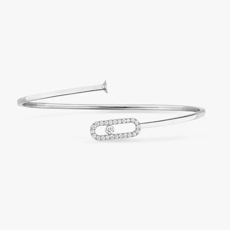 Bracelet Femme Or Blanc Diamant Jonc Flex Move Uno Pavé MM 12057-WG