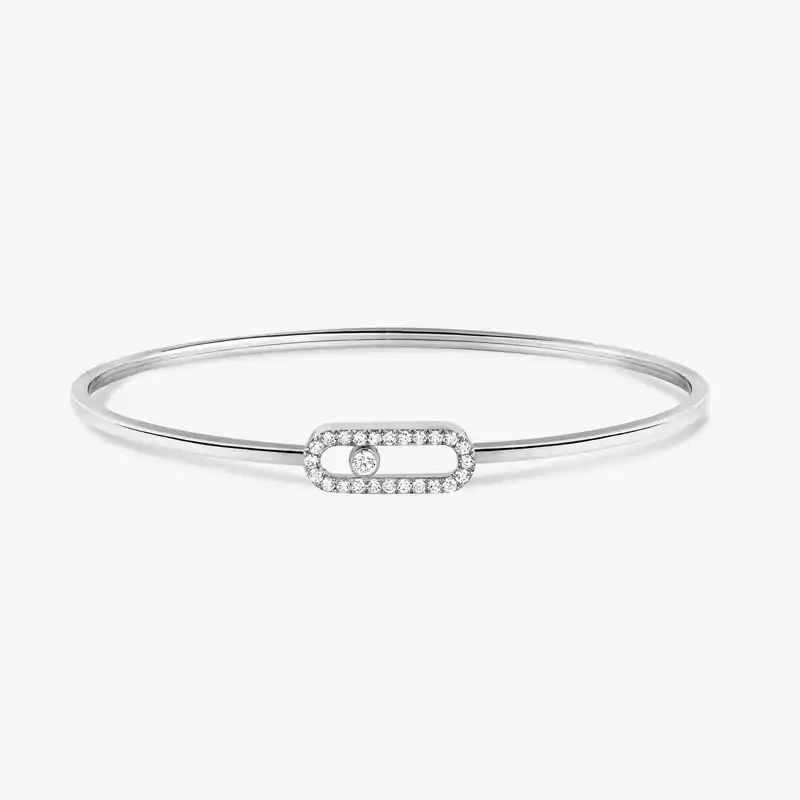 Bracelet Femme Or Blanc Diamant Jonc Flex Move Uno Pavé MM 12057-WG