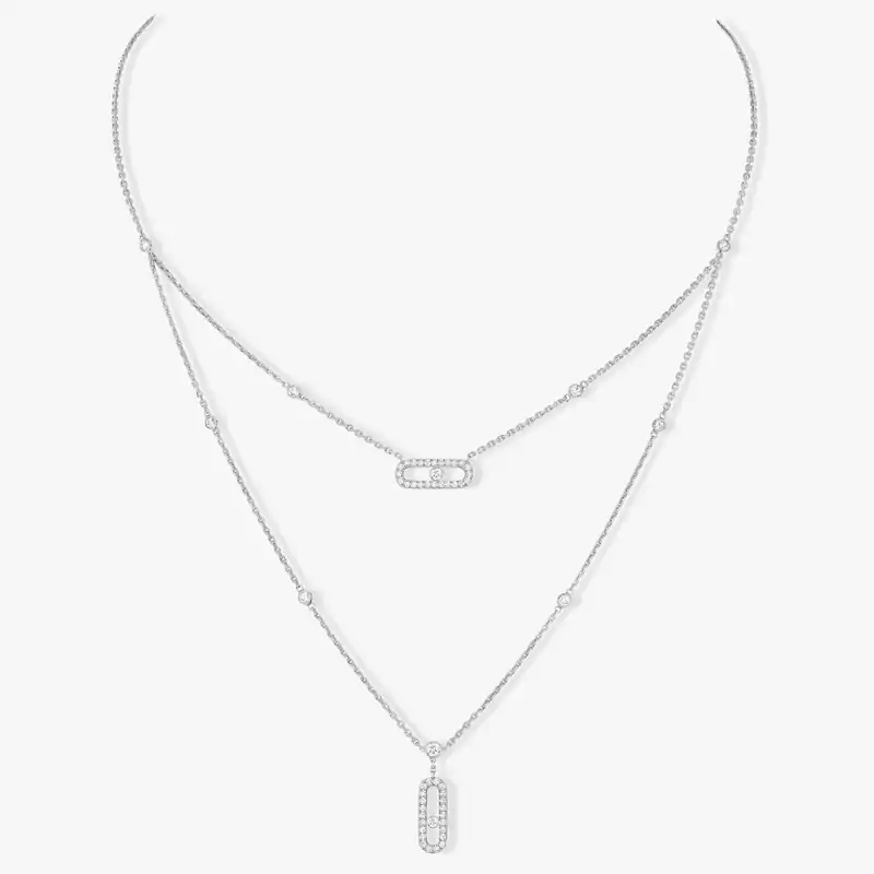 Move Uno 2 Rows Pavé  White Gold For Her Diamond Necklace 07174-WG
