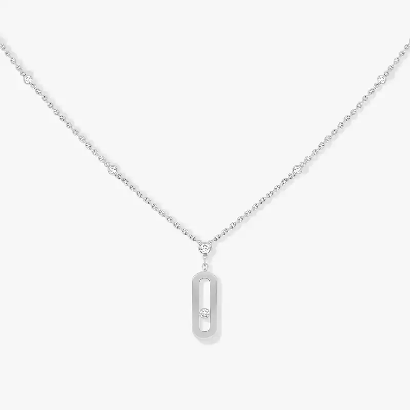 Move Uno Long Necklace  White Gold For Her Diamond Necklace 10111-WG