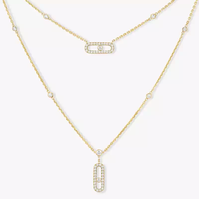 Move Uno 2 Rows Pavé  Yellow Gold For Her Diamond Necklace 07174-YG