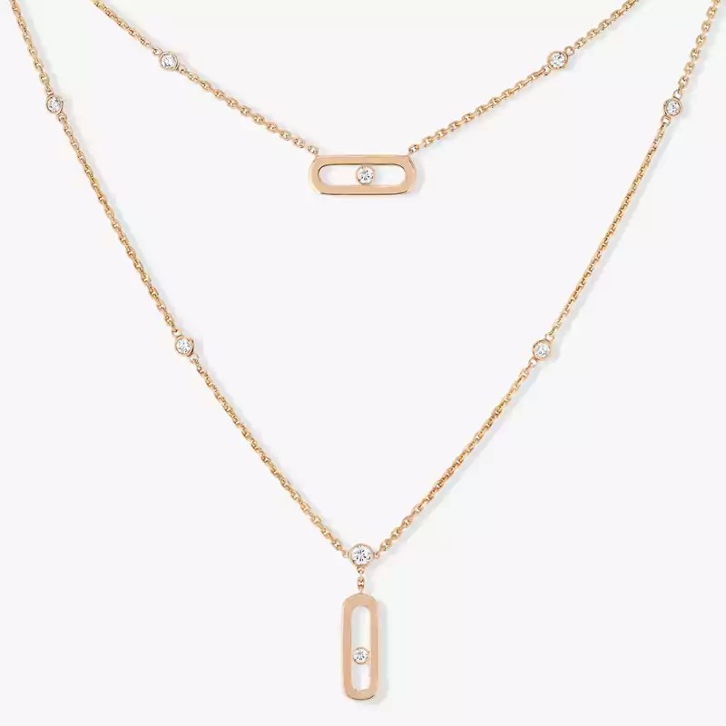 Move Uno 2 Rows  Pink Gold For Her Diamond Necklace 08852-PG