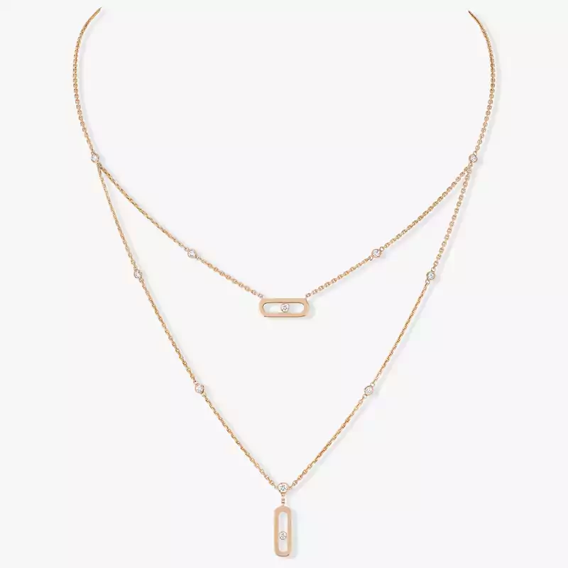Move Uno 2 Rows  Pink Gold For Her Diamond Necklace 08852-PG