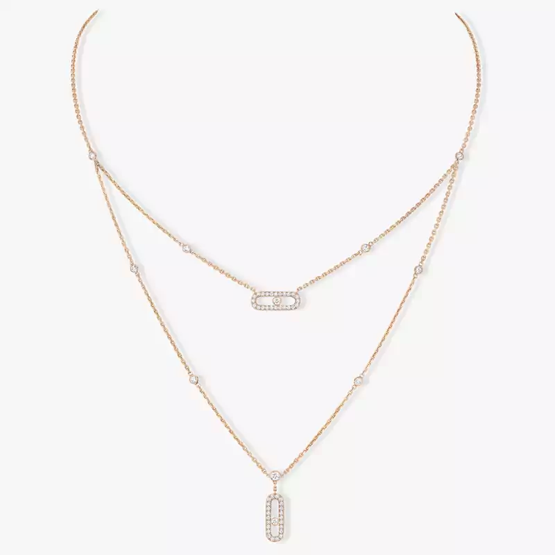 Move Uno 2 Rows Pavé  Pink Gold For Her Diamond Necklace 07174-PG