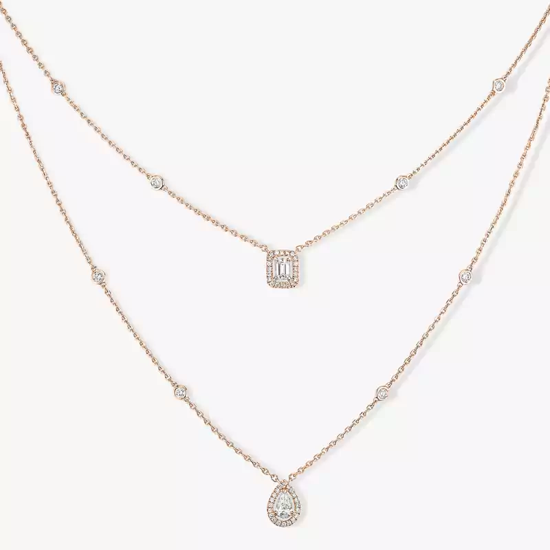 My Twin 2 Rows Pink Gold For Her Diamond Necklace 06506-PG