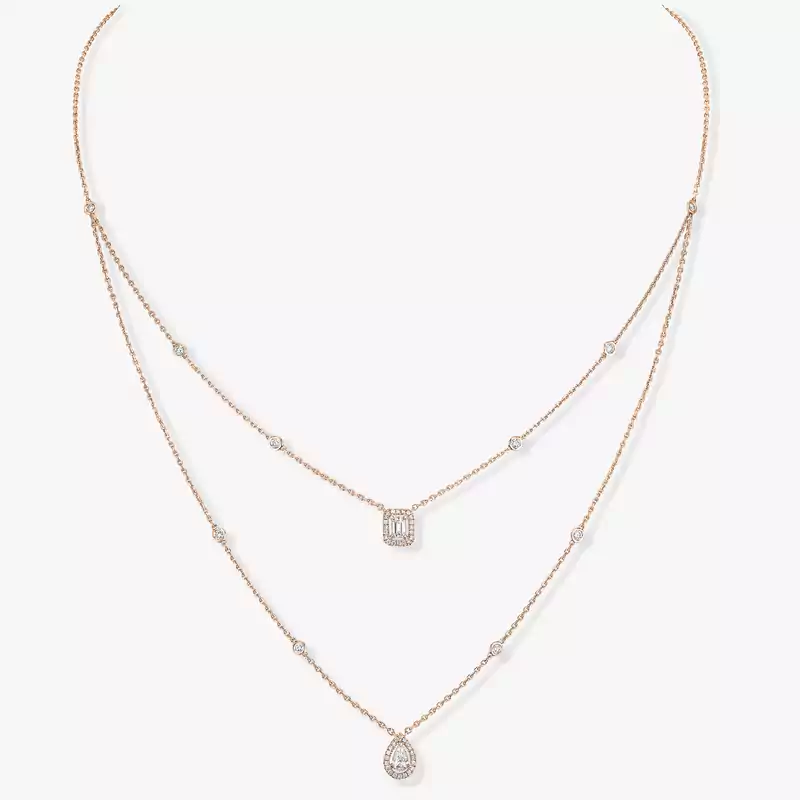 My Twin 2 Rows Pink Gold For Her Diamond Necklace 06506-PG