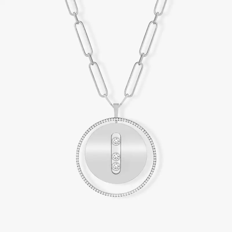 Necklace For Her White Gold Diamond Lucky Move Long Necklace LM 10126-WG