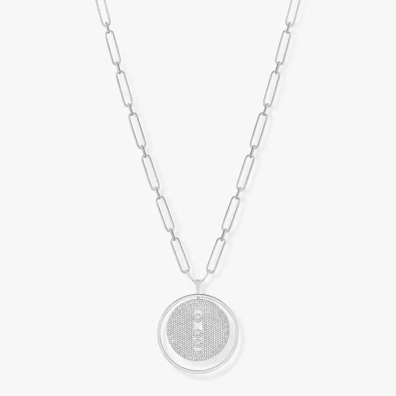 Collier Femme Or Blanc Diamond Sautoir Lucky Move GM Pavé 10127-WG